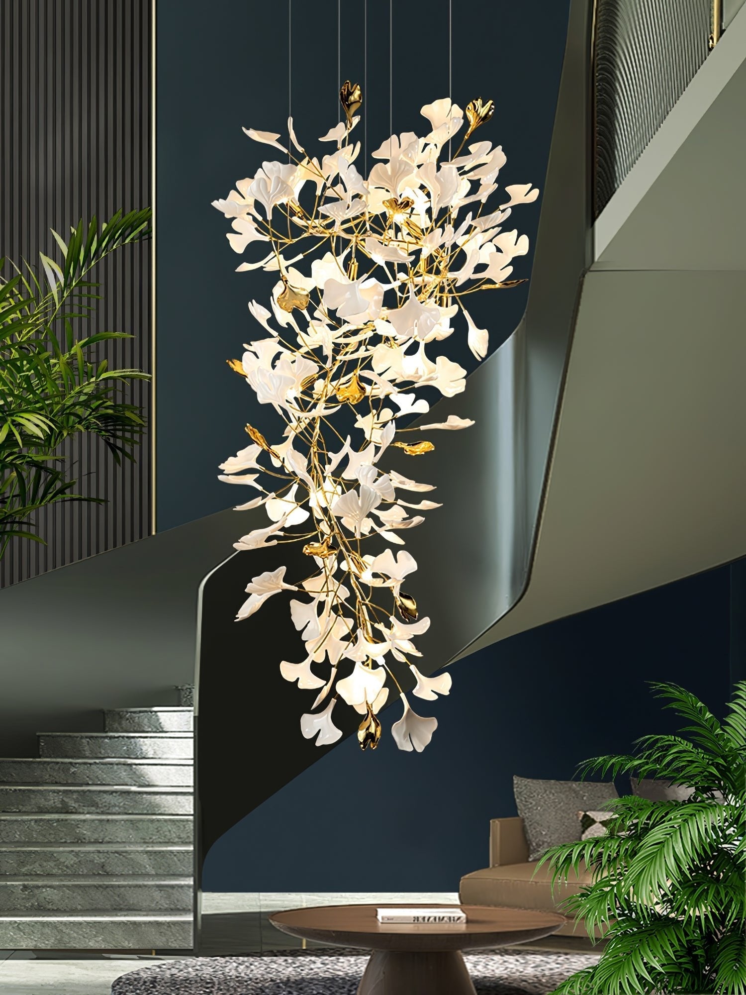 Olivia Ceramic Gingko Chandelier Luxury Hotel Staircase - Letslighting