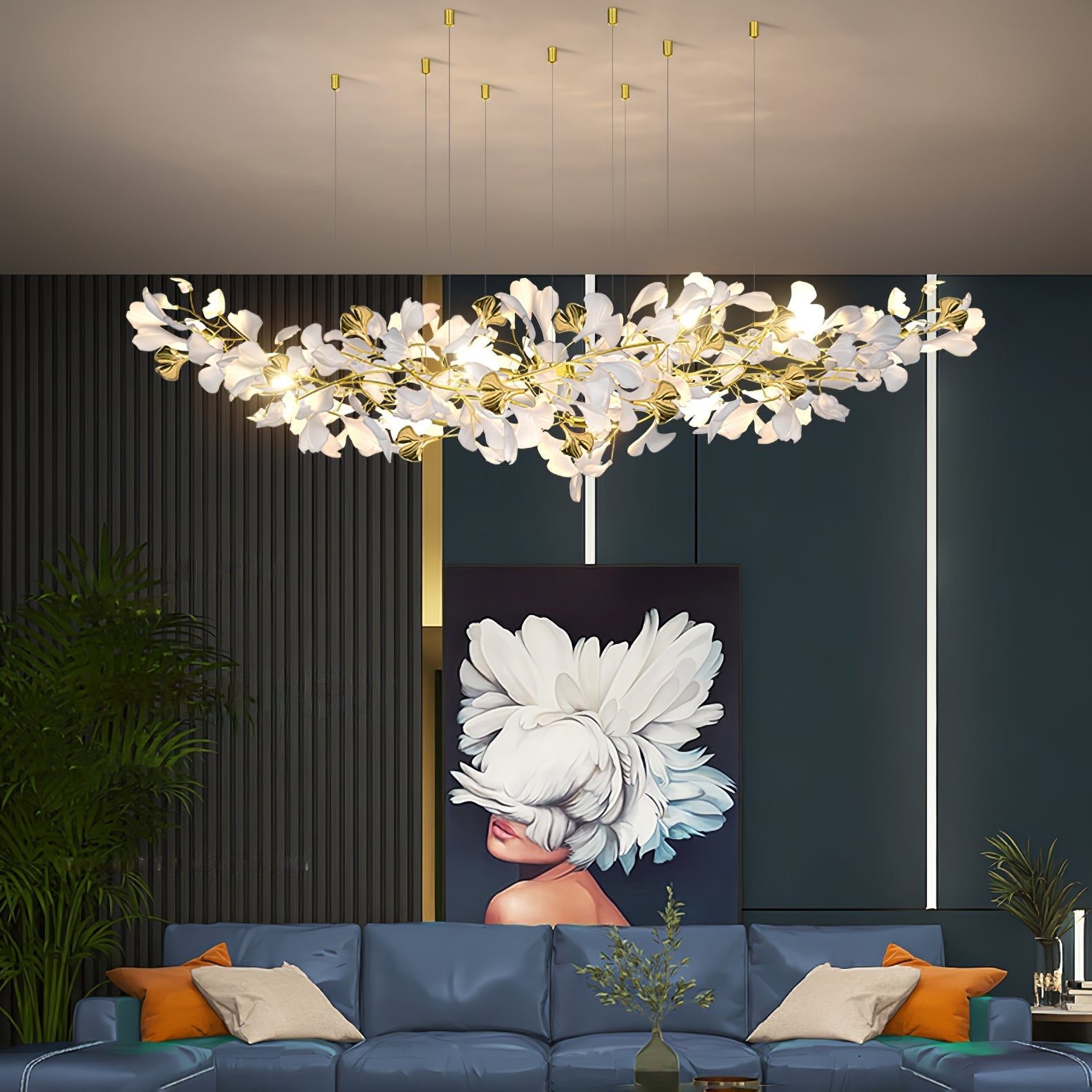 Olivia Ceramic Gingko Chandelier Luxury Hotel Staircase - Letslighting