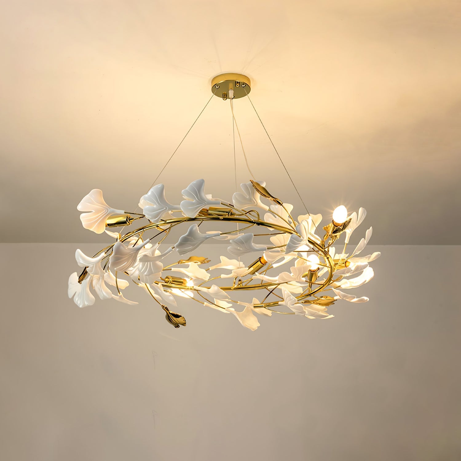 Olivia Ceramic Gingko Chandelier Luxury Hotel Staircase - Letslighting