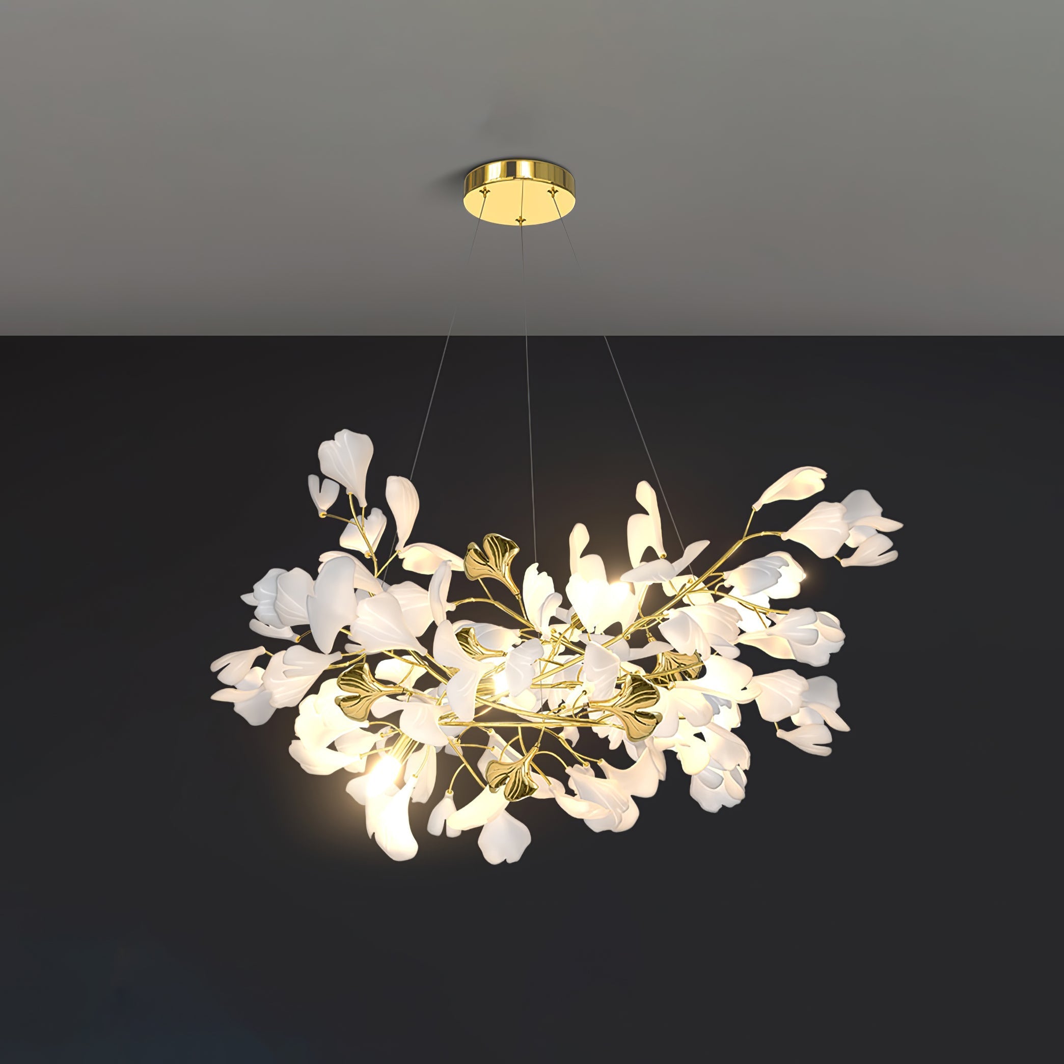Olivia Ceramic Gingko Chandelier Luxury Hotel Staircase - Letslighting