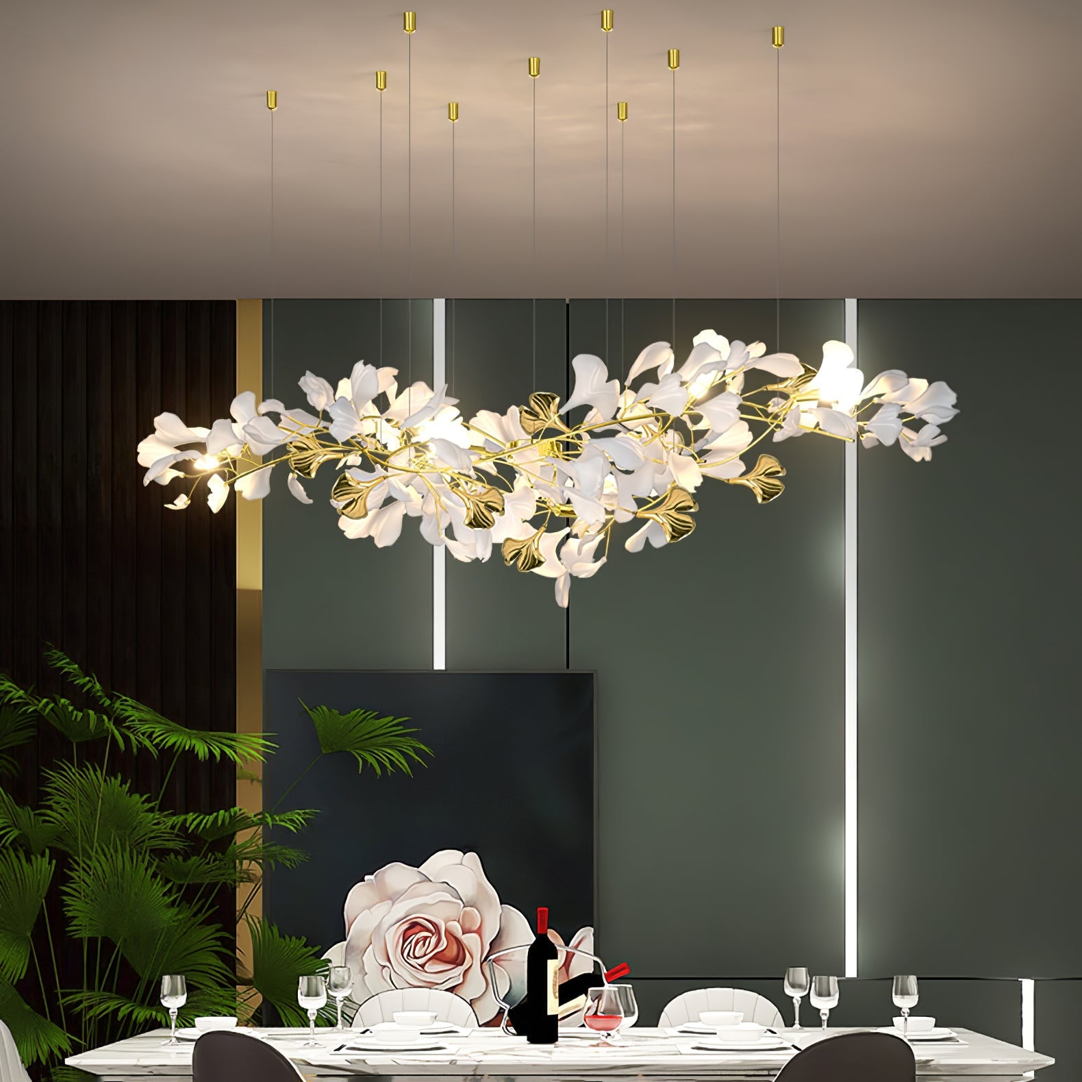 Olivia Ceramic Gingko Chandelier Luxury Hotel Staircase - Letslighting
