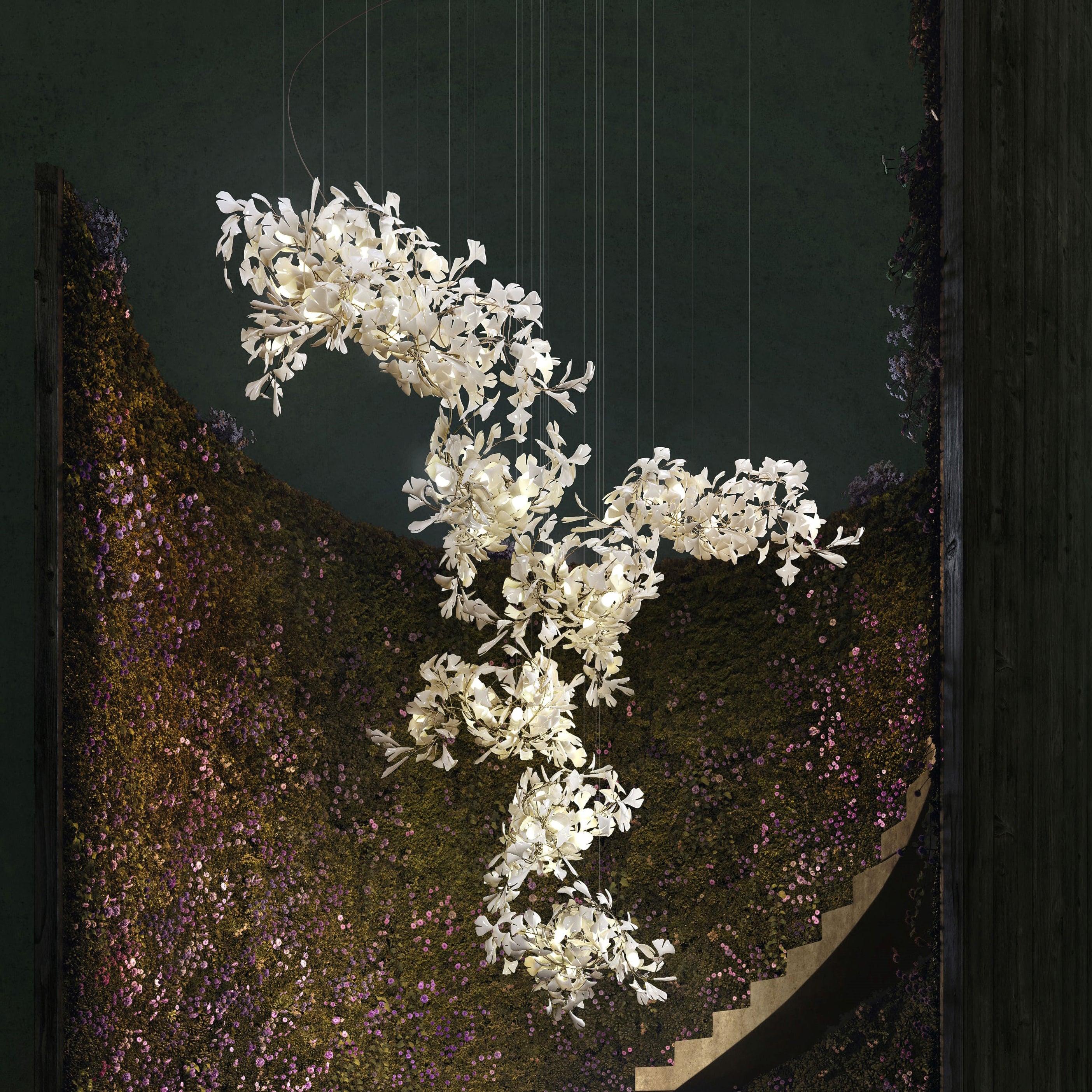 Ginkgo Chandelier Leaf Cluster Strands Organic Sculptural - Letslighting