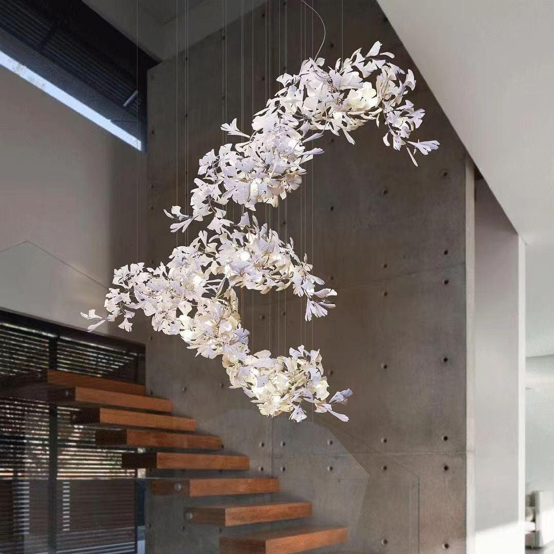 Ginkgo Chandelier Leaf Cluster Strands Organic Sculptural - Letslighting