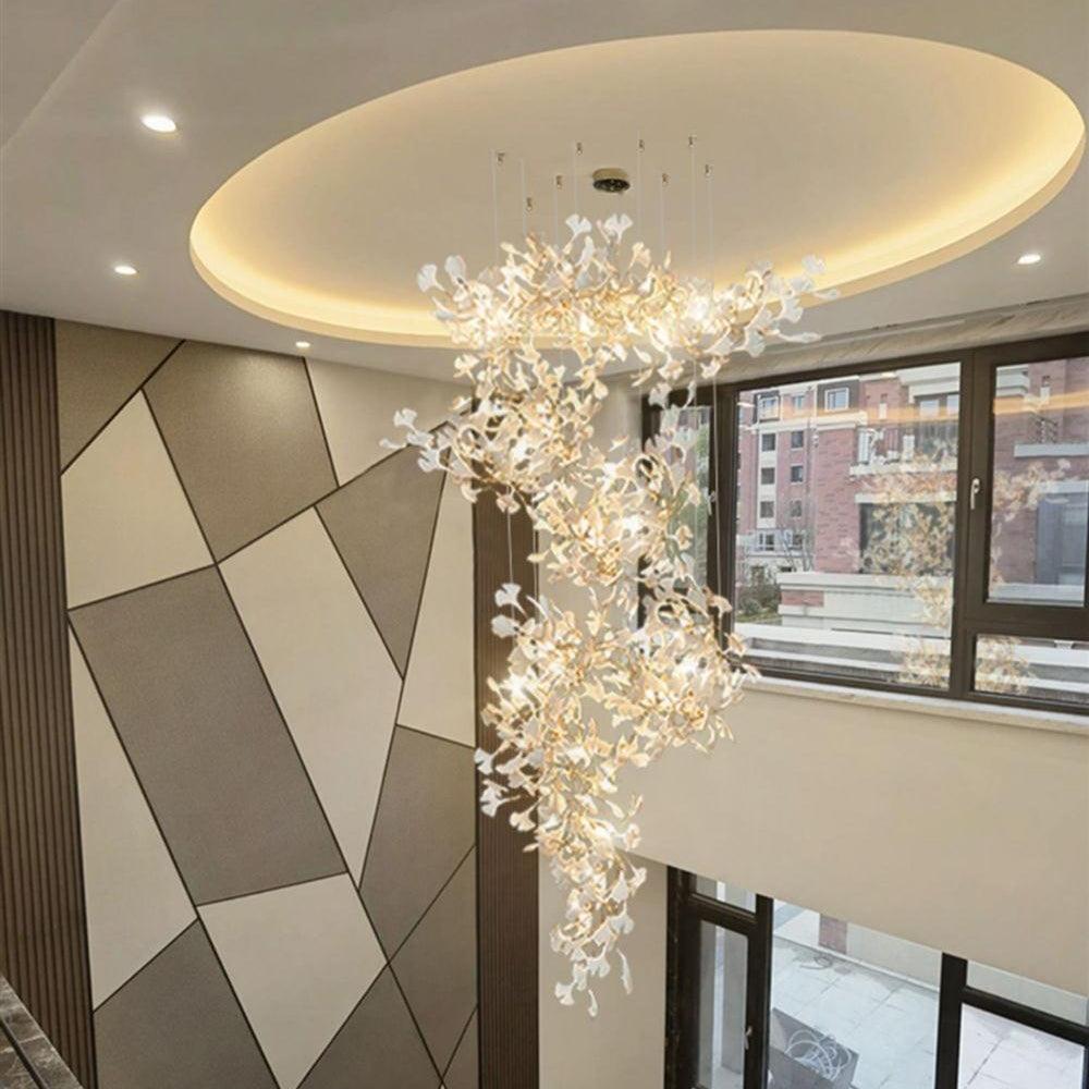 Ginkgo Chandelier Leaf Cluster Strands Organic Sculptural - Letslighting