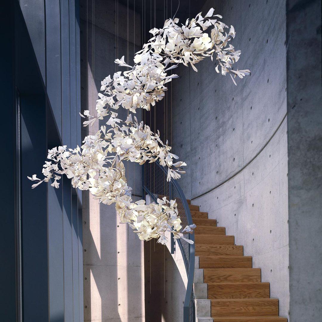 Ginkgo Chandelier Leaf Cluster Strands Organic Sculptural - Letslighting