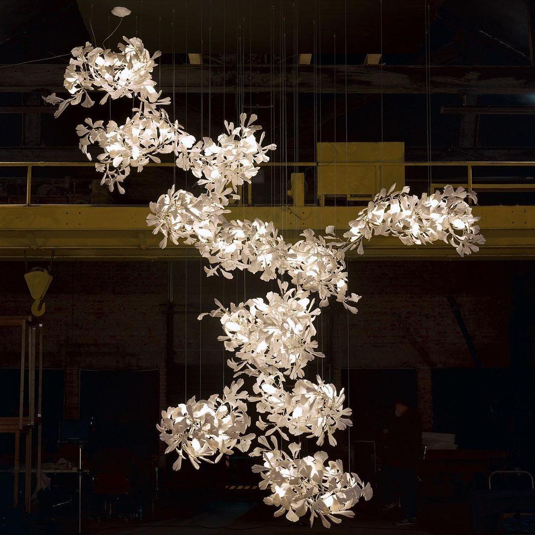 Ginkgo Chandelier Leaf Cluster Strands Organic Sculptural - Letslighting