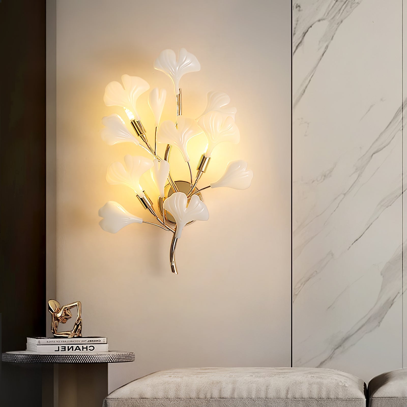 Wylie Postmodern Luxury Gingko Ceramics Wall Lamp - Letslighting