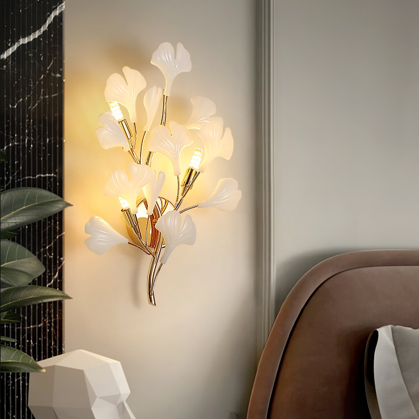 Wylie Postmodern Luxury Gingko Ceramics Wall Lamp - Letslighting