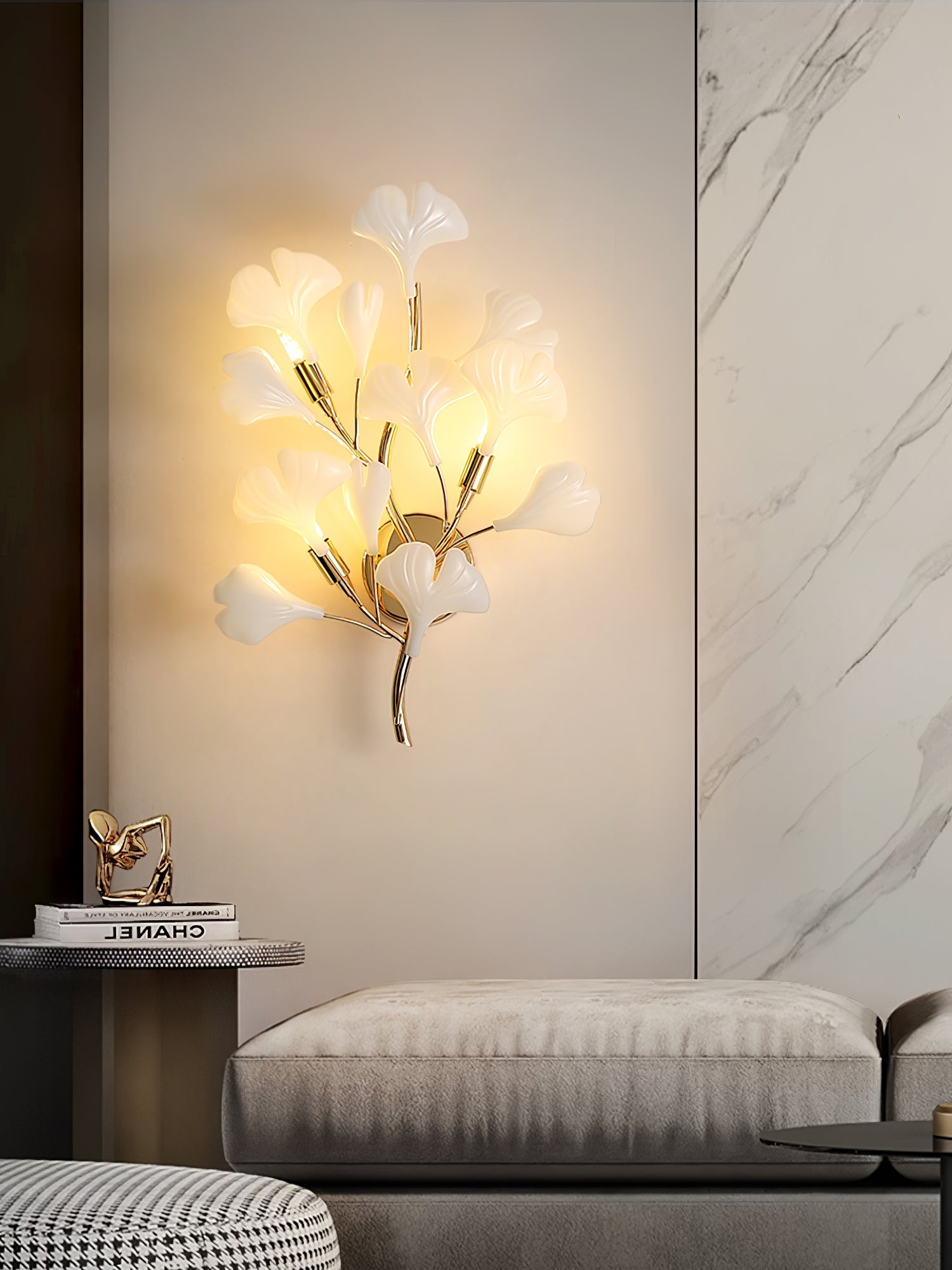 Wylie Postmodern Luxury Gingko Ceramics Wall Lamp - Letslighting