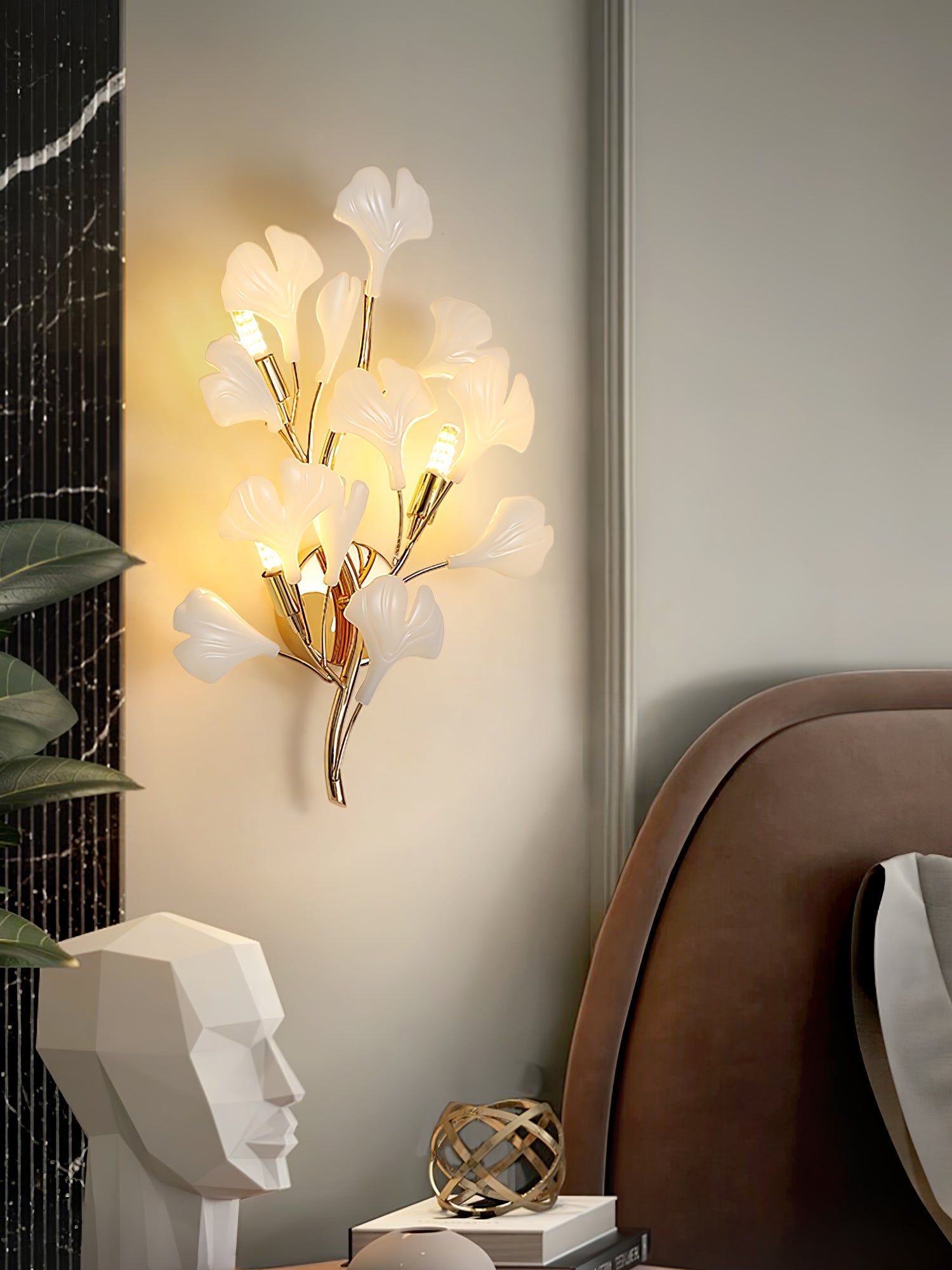 Wylie Postmodern Luxury Gingko Ceramics Wall Lamp - Letslighting