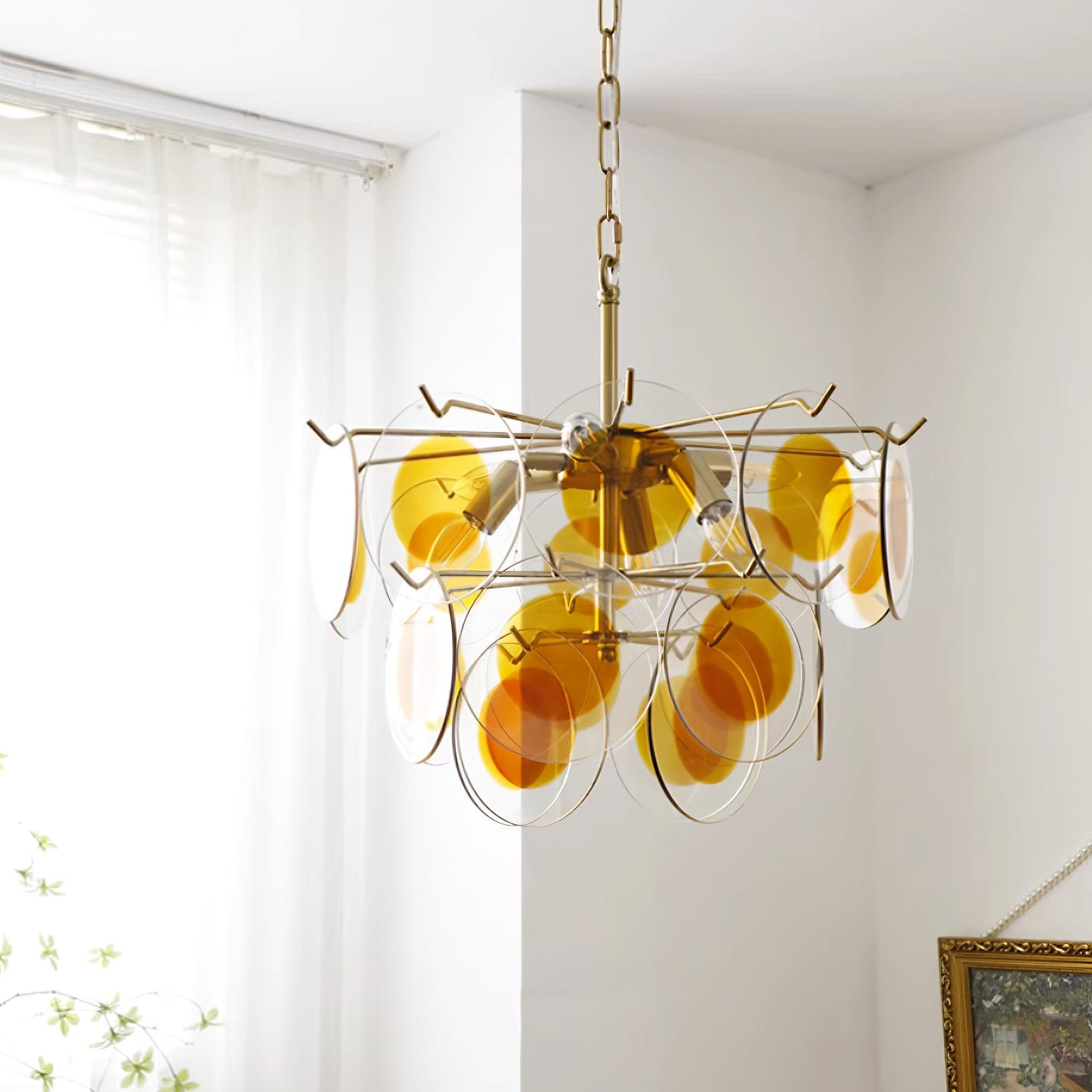 Gino Chandelier Glass Brass Caramel Modern - Letslighting