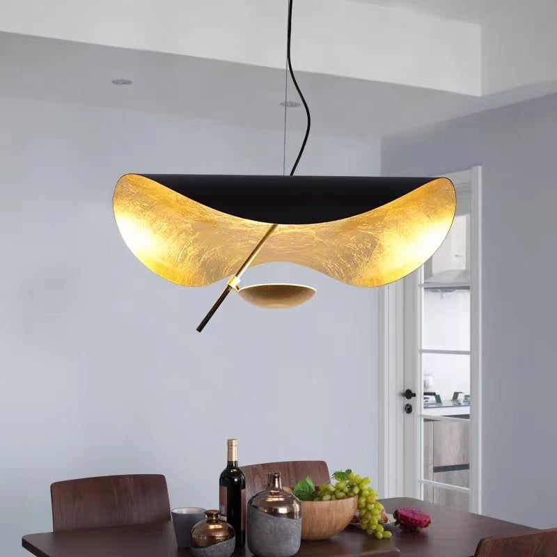 Lustra Pendant Lamp Black Gold Curved Shade - Letslighting