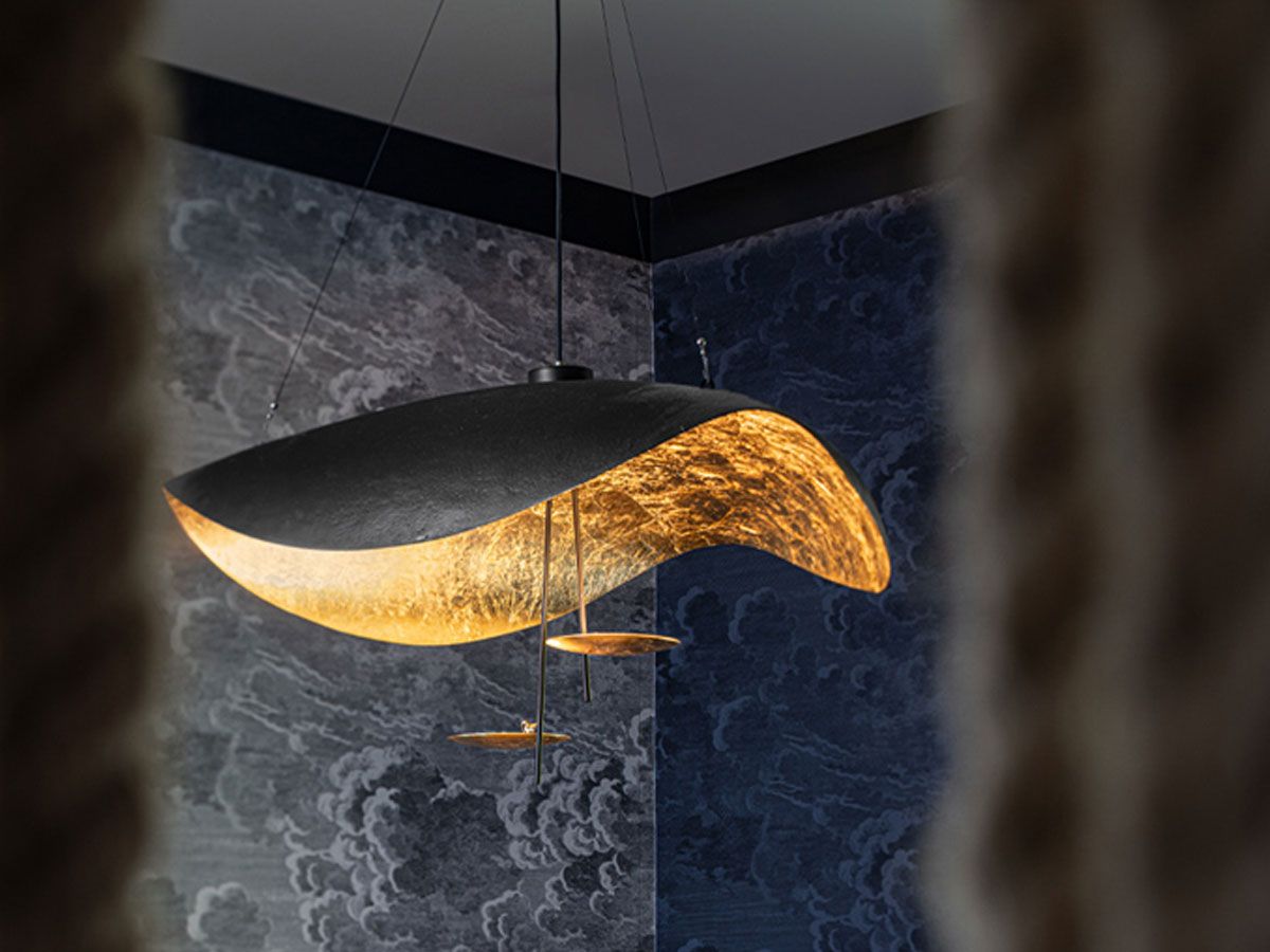 Lustra Pendant Lamp Black Gold Curved Shade - Letslighting