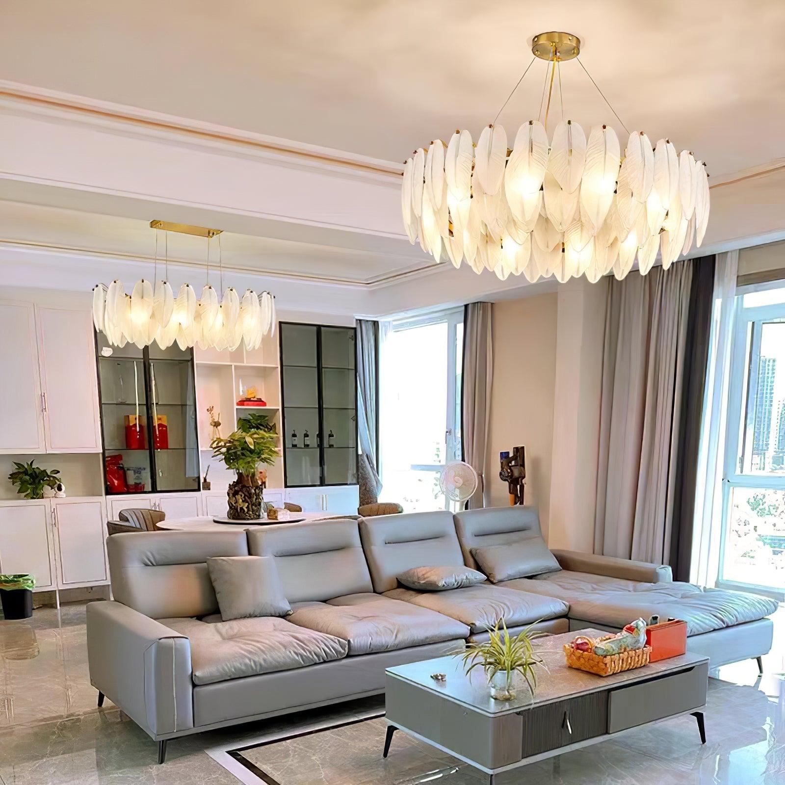 Lustra Chandelier Feather Glass Frosted Layered - Letslighting