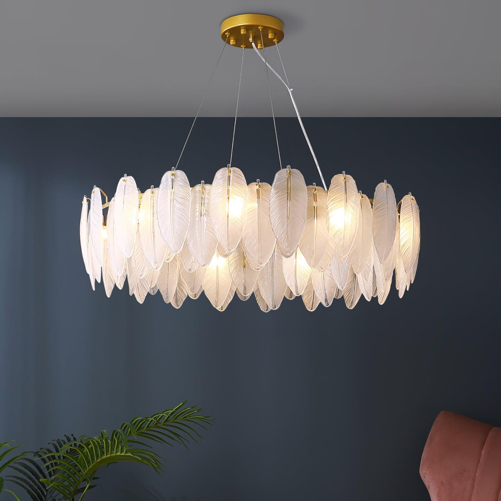 Lustra Chandelier Feather Glass Frosted Layered - Letslighting
