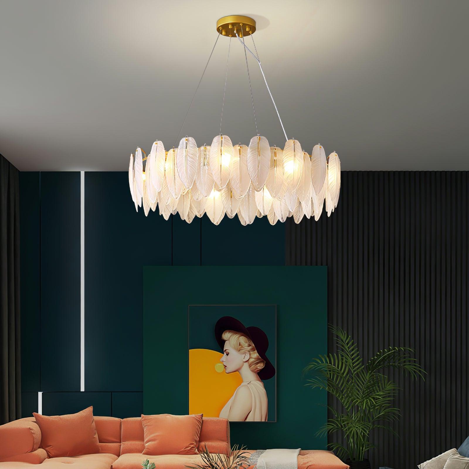 Lustra Chandelier Feather Glass Frosted Layered - Letslighting