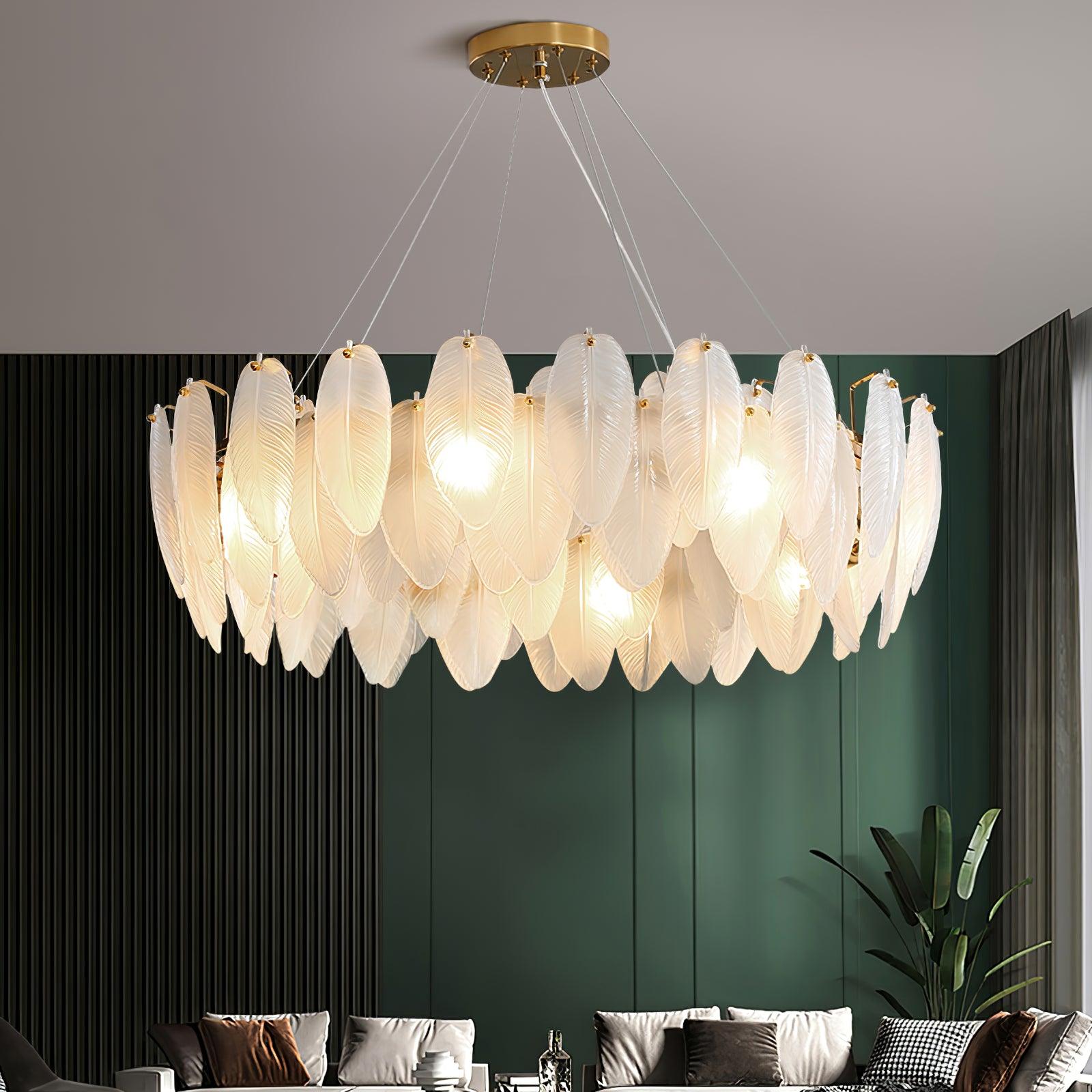 Lustra Chandelier Feather Glass Frosted Layered - Letslighting