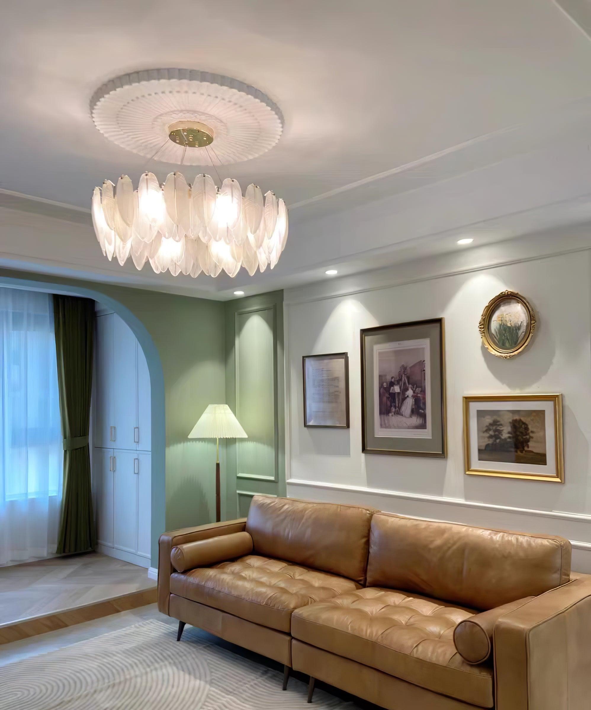 Lustra Chandelier Feather Glass Frosted Layered - Letslighting