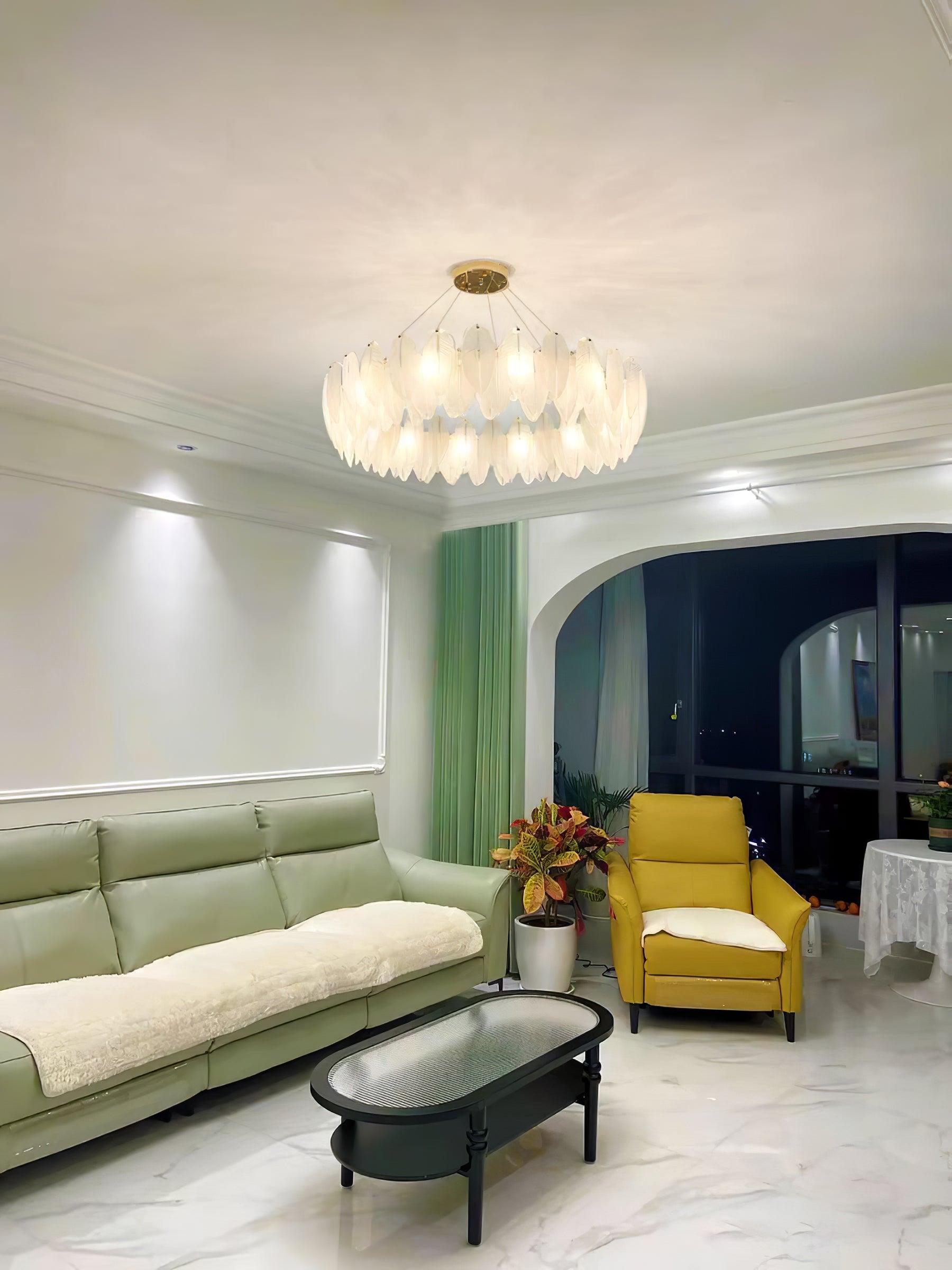 Lustra Chandelier Feather Glass Frosted Layered - Letslighting