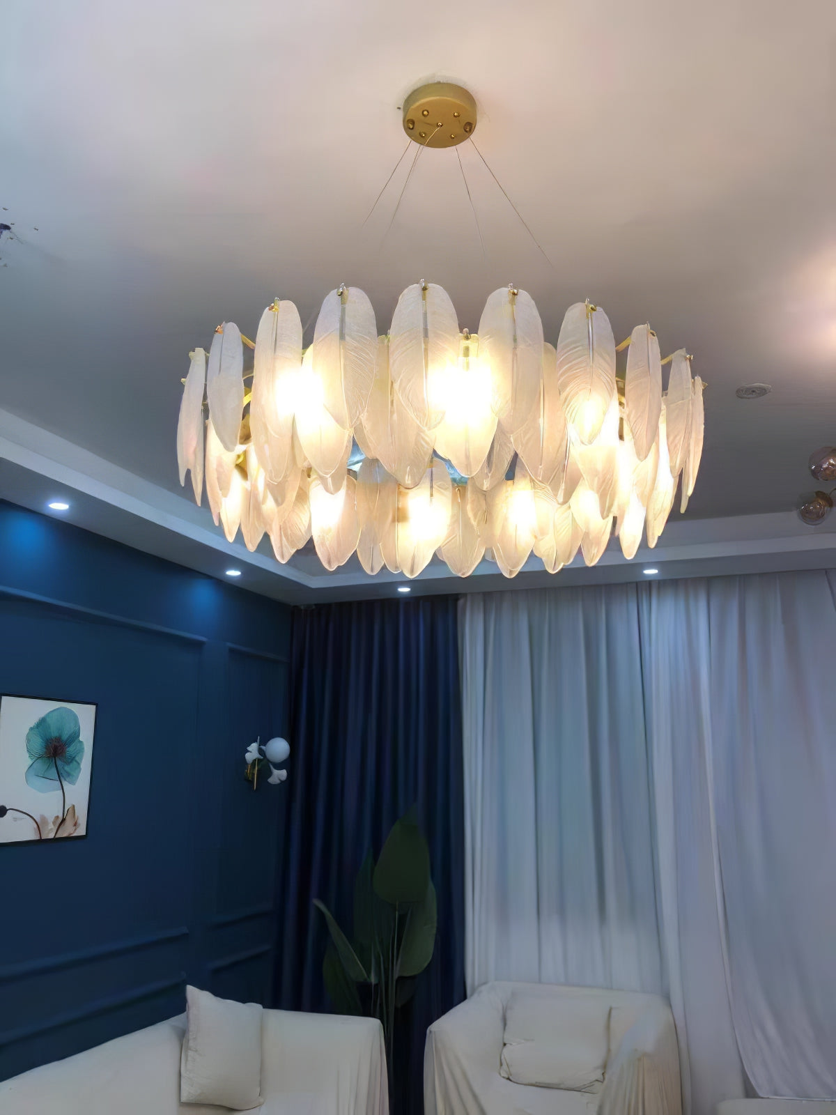 Lustra Chandelier Feather Glass Frosted Layered - Letslighting