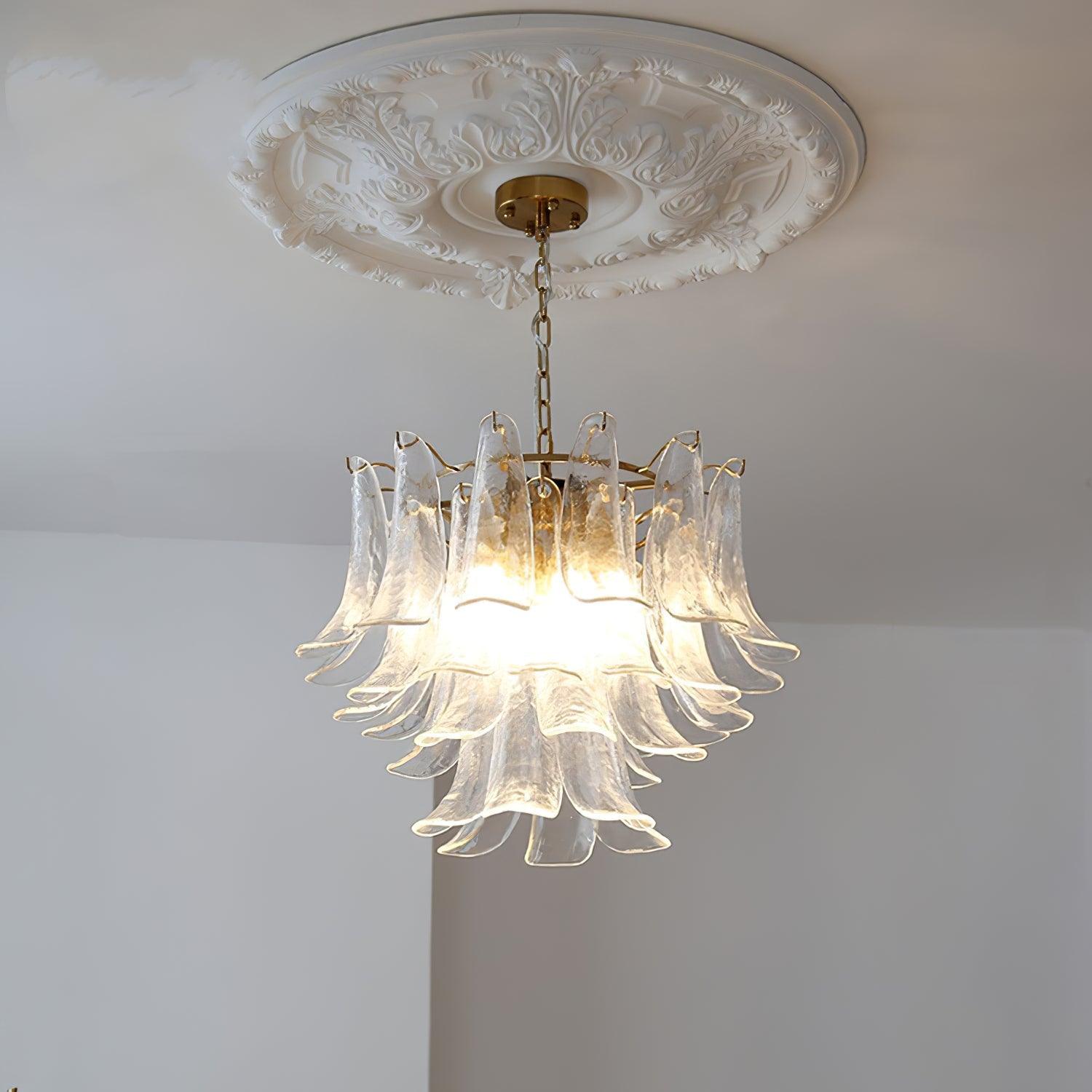 Aurora Chandelier Murano Glass Leaf Golden - Letslighting
