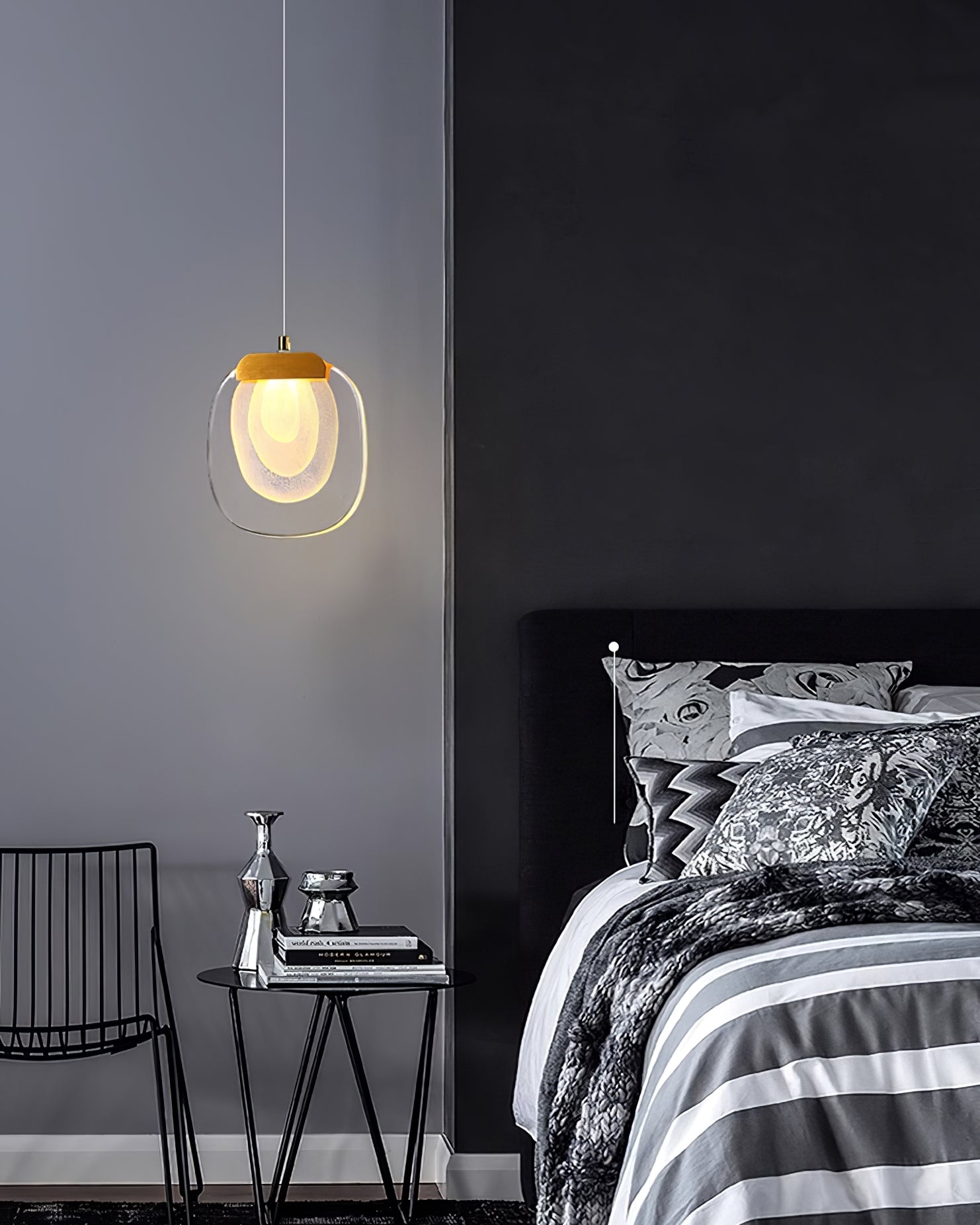 Pendant Lamp Ripple Glass Shade Gold Accent Scandinavian LED - Letslighting