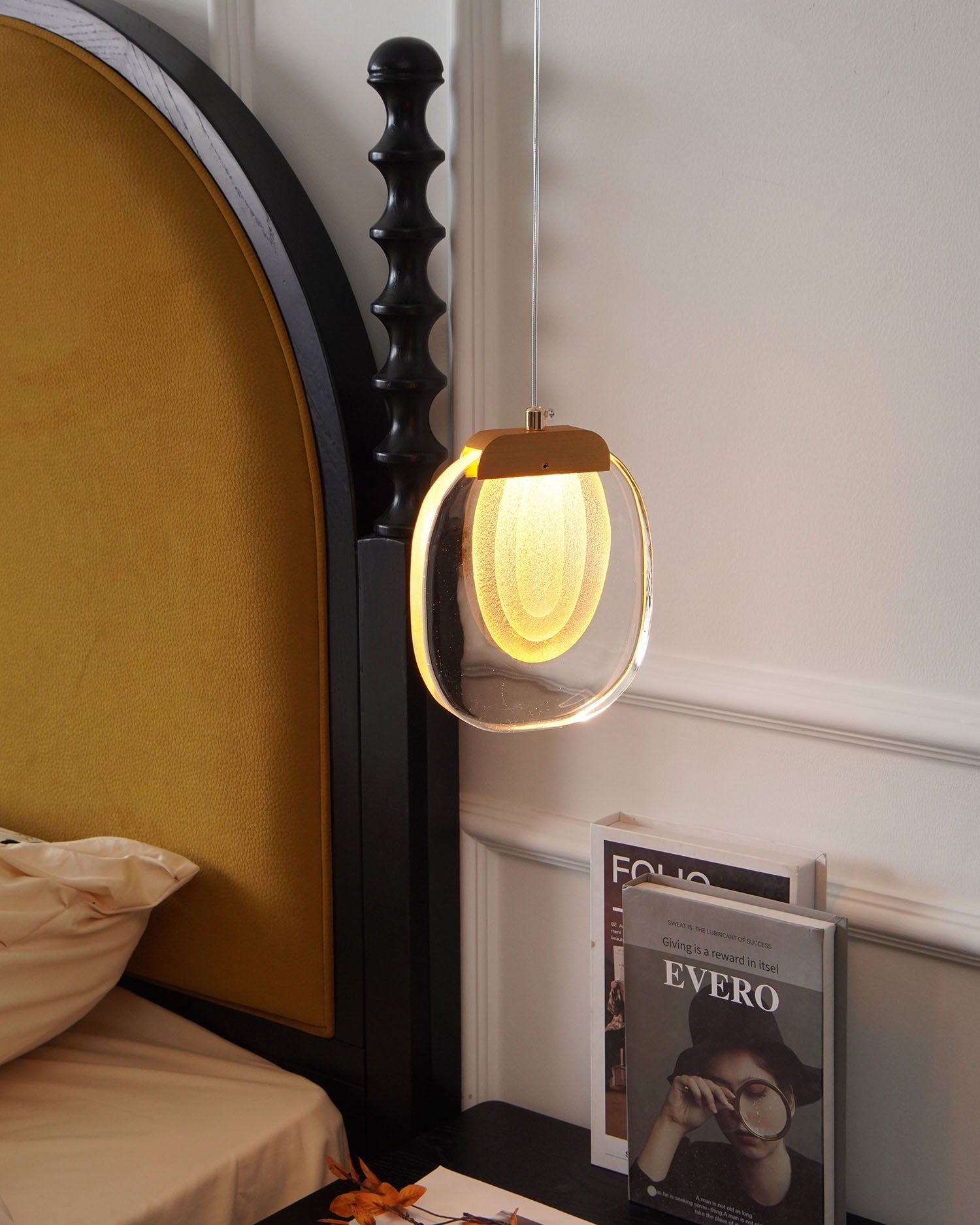 Pendant Lamp Ripple Glass Shade Gold Accent Scandinavian LED - Letslighting
