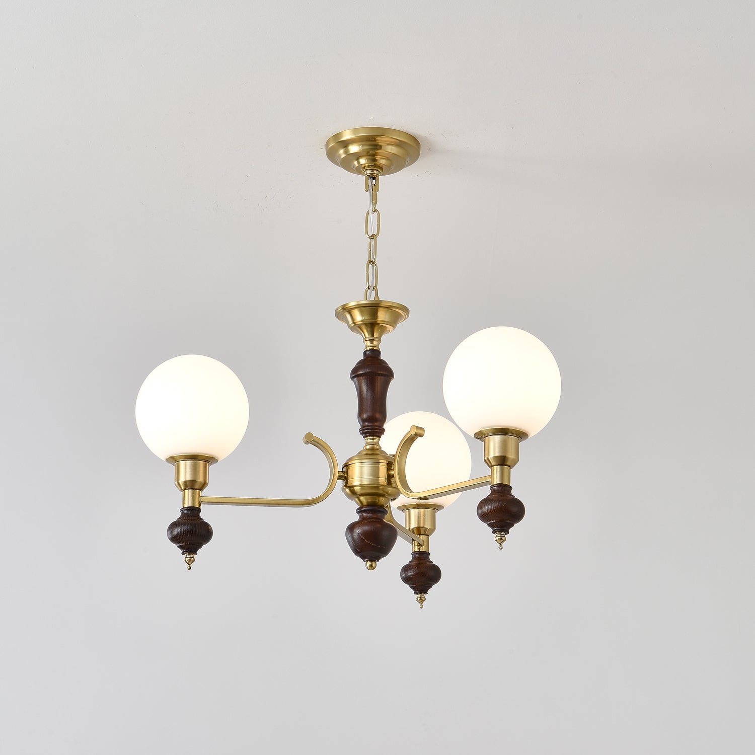Lustra Chandelier Wood & Brass Globe Orb - Letslighting