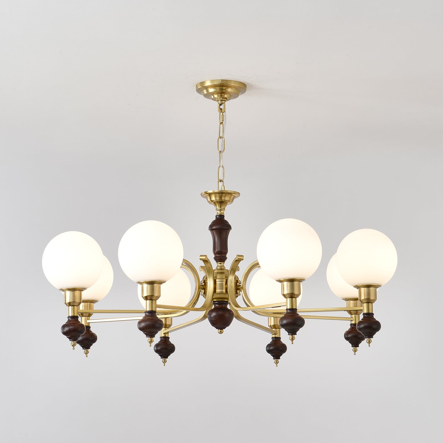Lustra Chandelier Wood & Brass Globe Orb - Letslighting