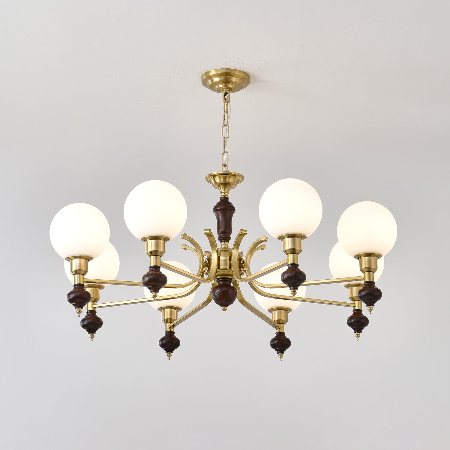 Lustra Chandelier Wood & Brass Globe Orb - Letslighting