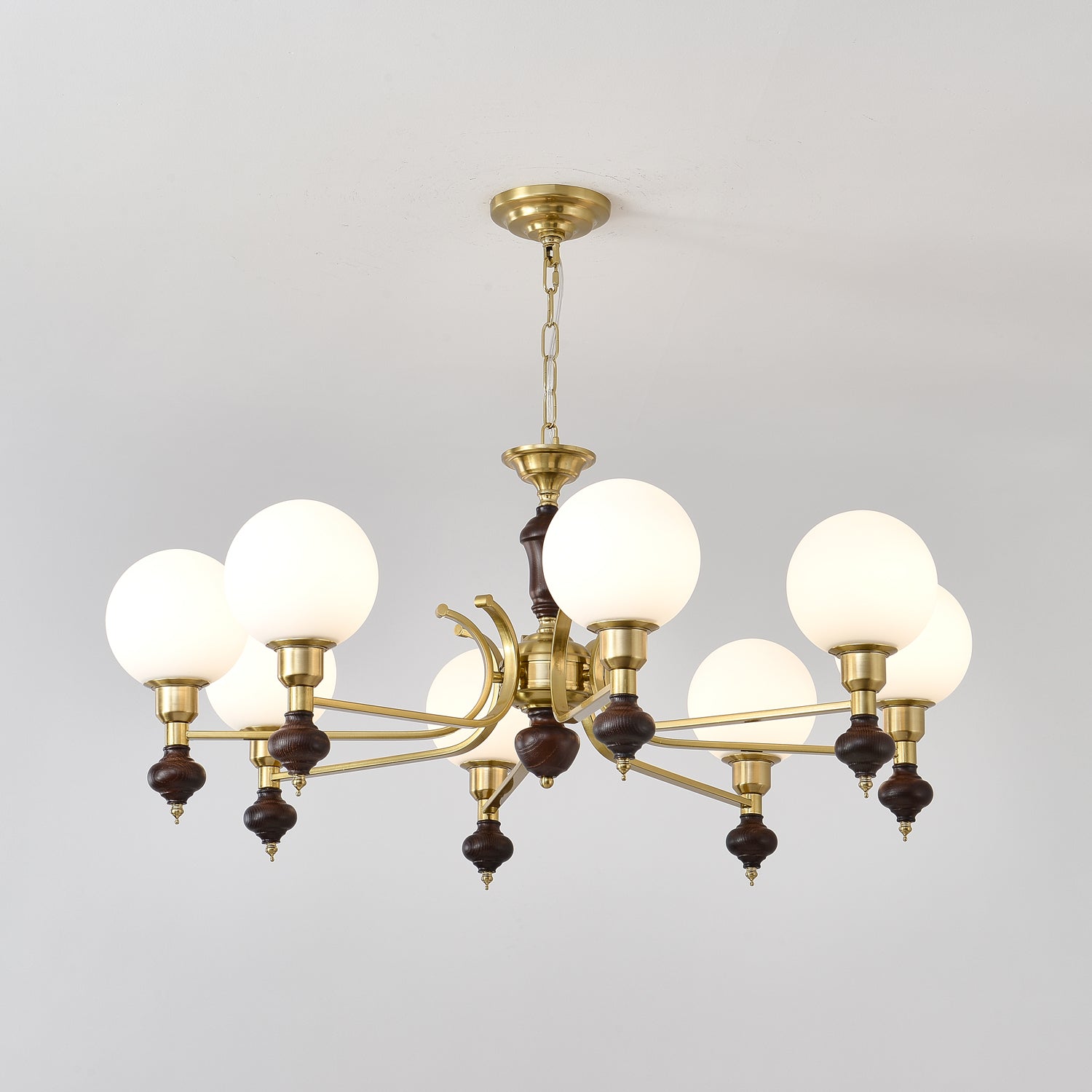 Lustra Chandelier Wood & Brass Globe Orb - Letslighting