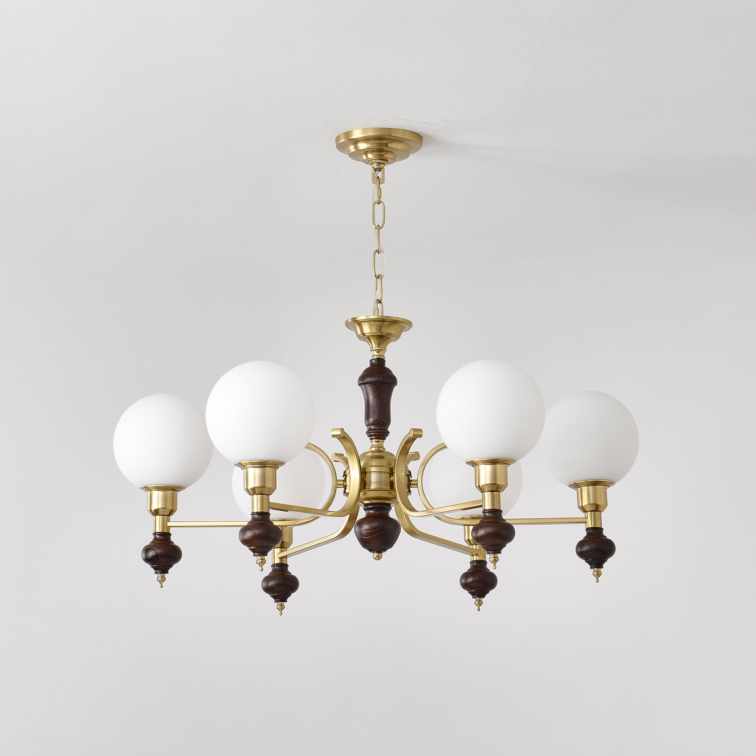 Lustra Chandelier Wood & Brass Globe Orb - Letslighting