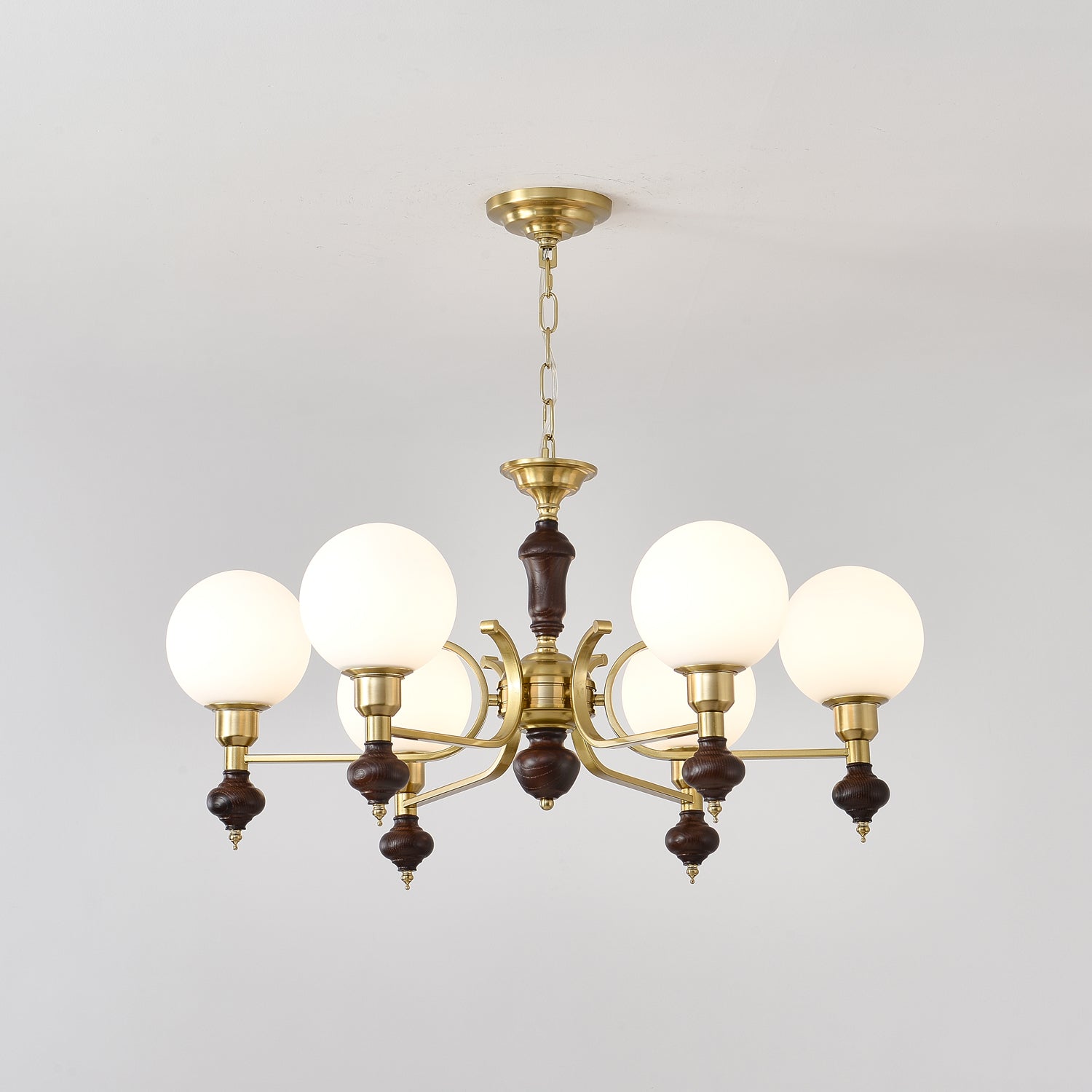 Lustra Chandelier Wood & Brass Globe Orb - Letslighting