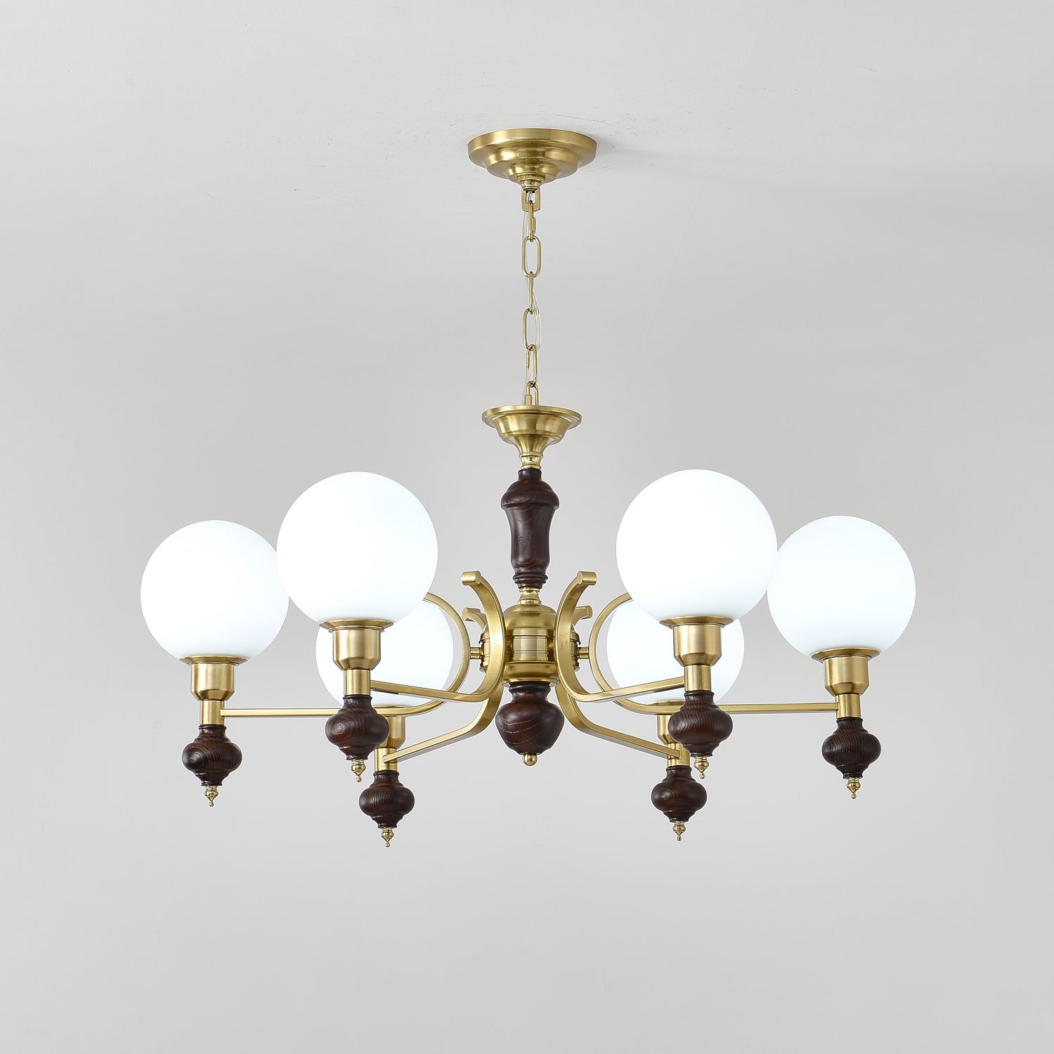Lustra Chandelier Wood & Brass Globe Orb - Letslighting