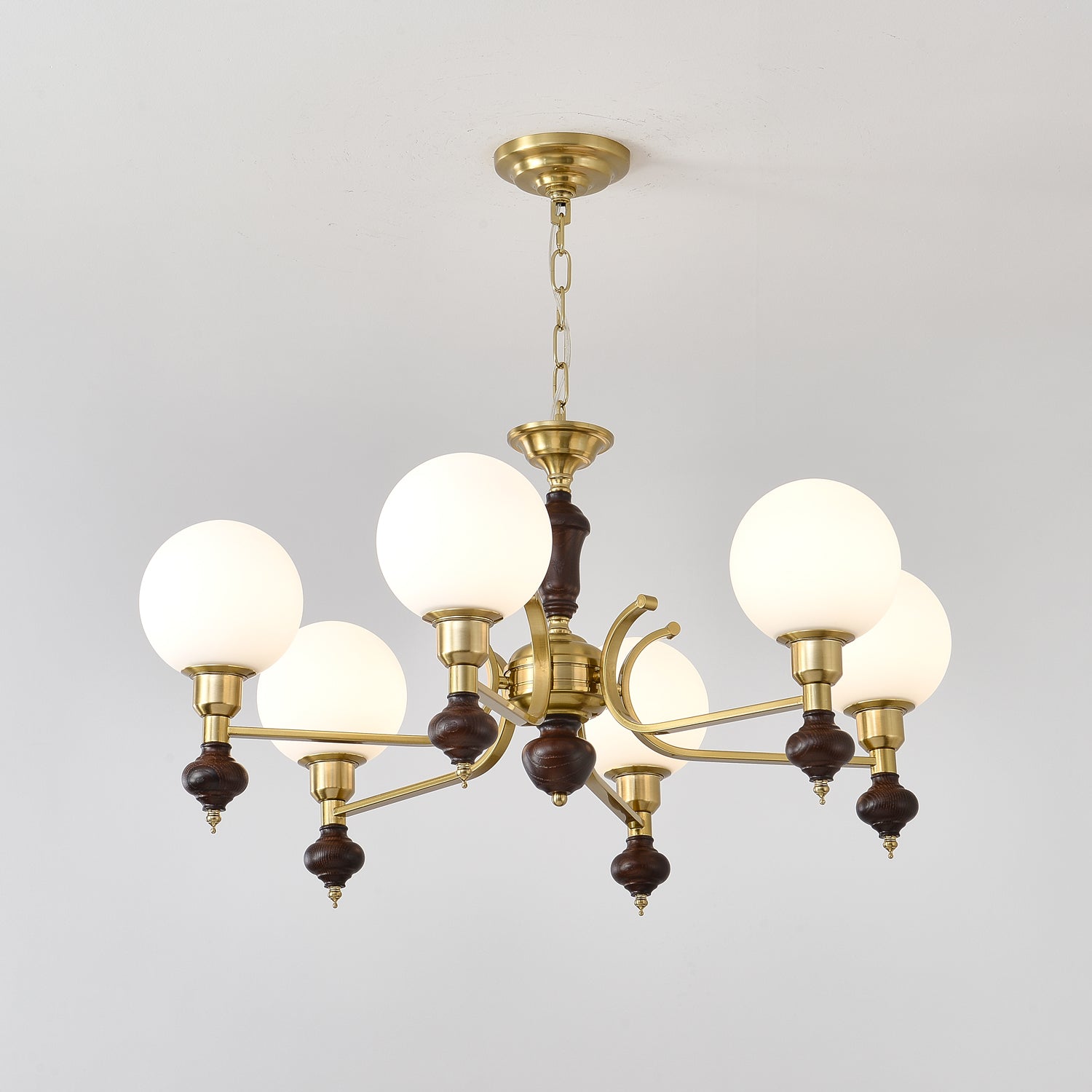 Lustra Chandelier Wood & Brass Globe Orb - Letslighting