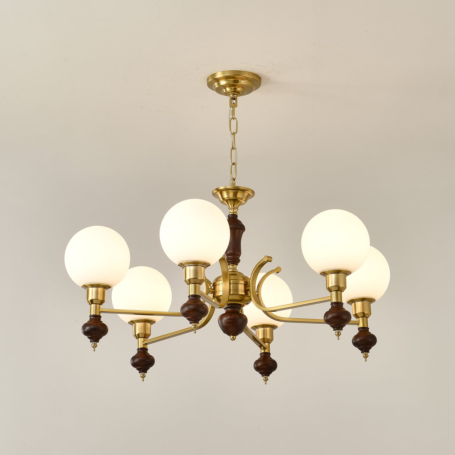 Lustra Chandelier Wood & Brass Globe Orb - Letslighting