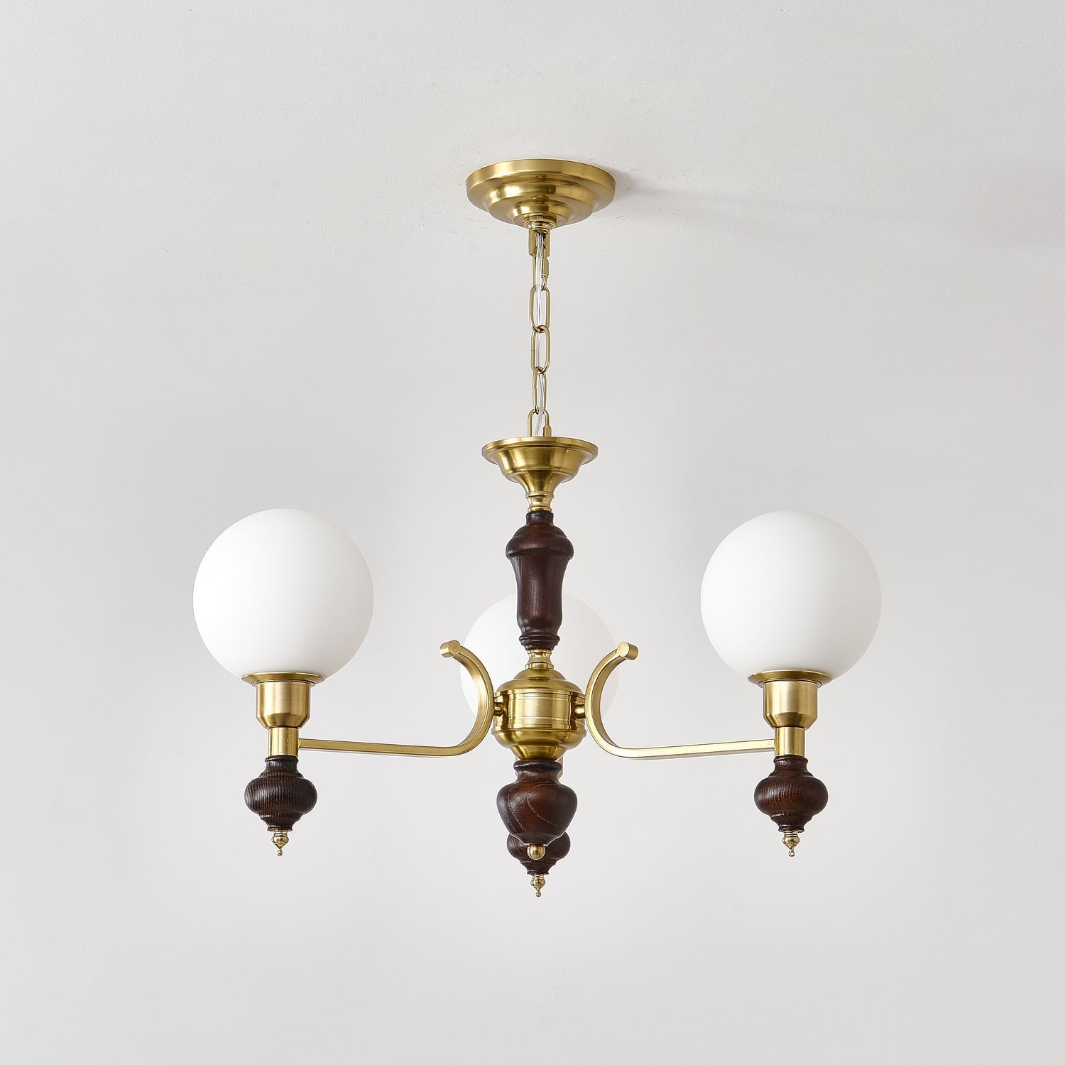 Lustra Chandelier Wood & Brass Globe Orb - Letslighting