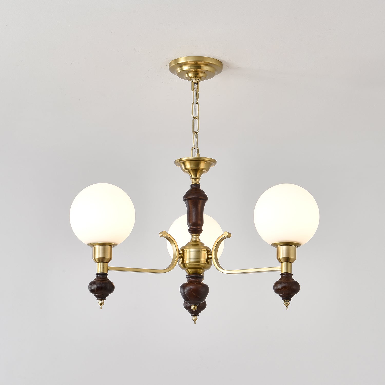 Lustra Chandelier Wood & Brass Globe Orb - Letslighting