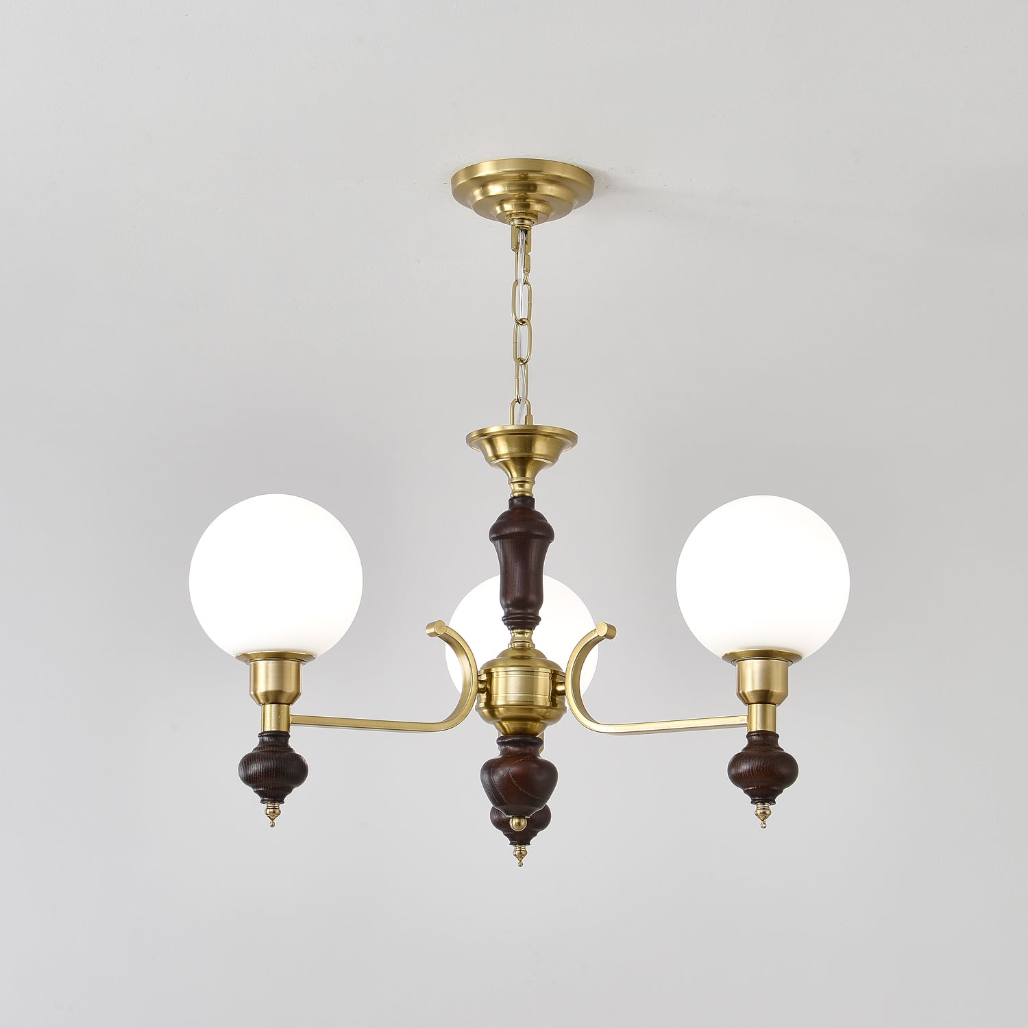Lustra Chandelier Wood & Brass Globe Orb - Letslighting