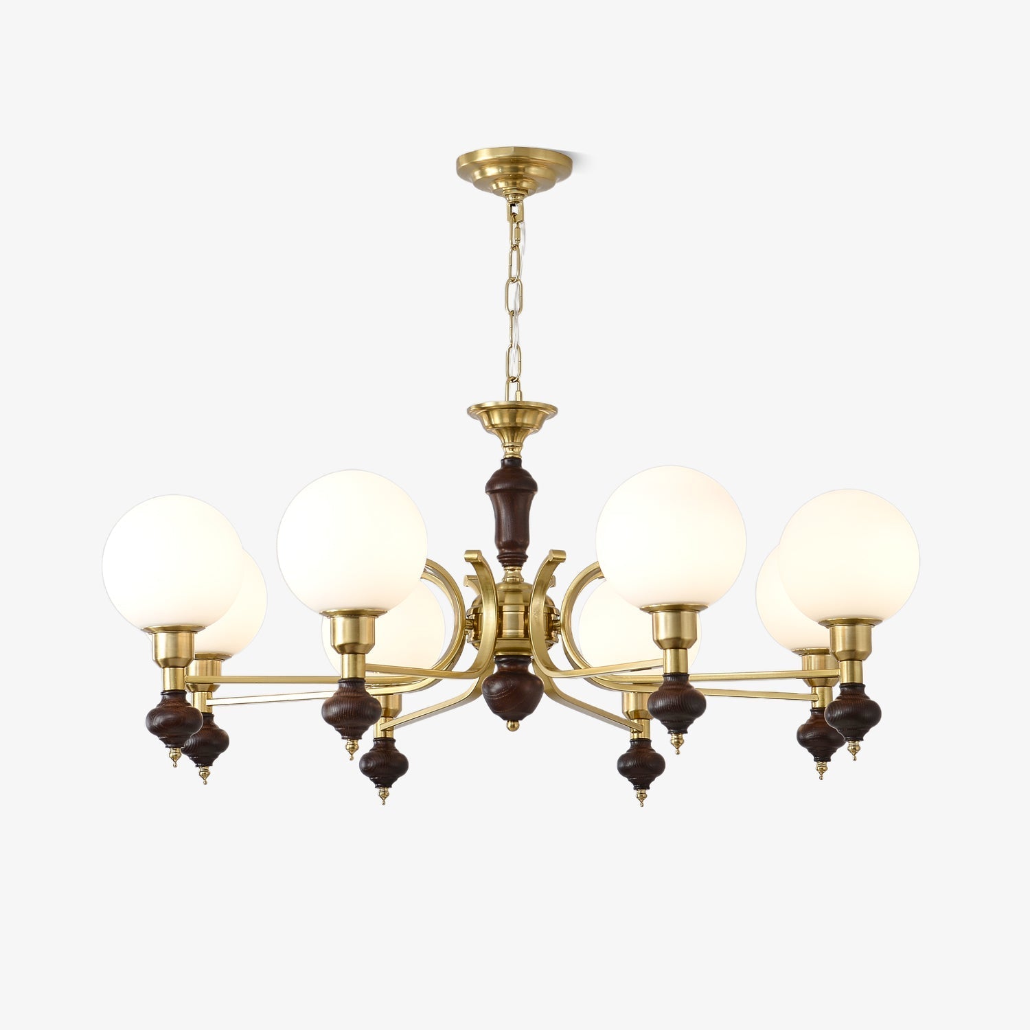 Lustra Chandelier Wood & Brass Globe Orb - Letslighting