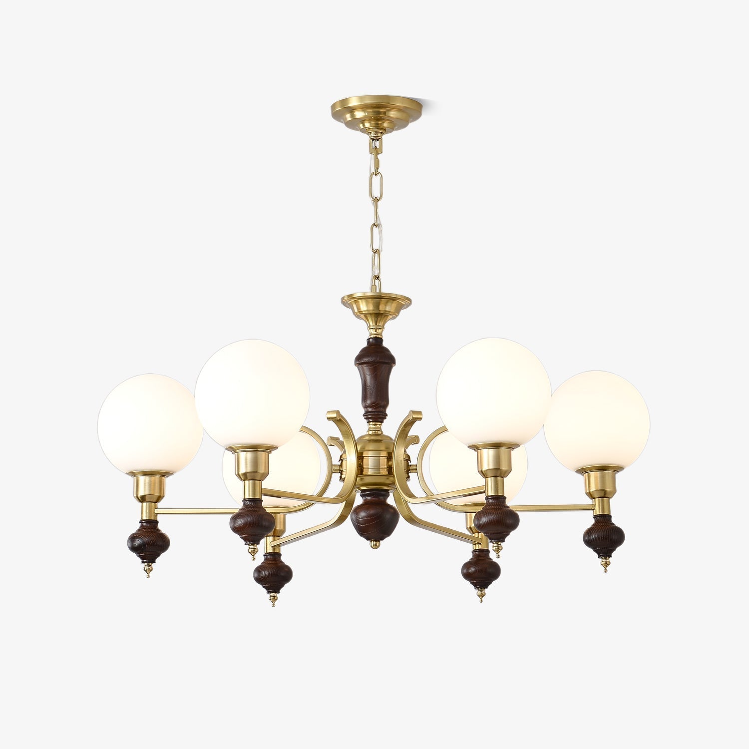 Lustra Chandelier Wood & Brass Globe Orb - Letslighting