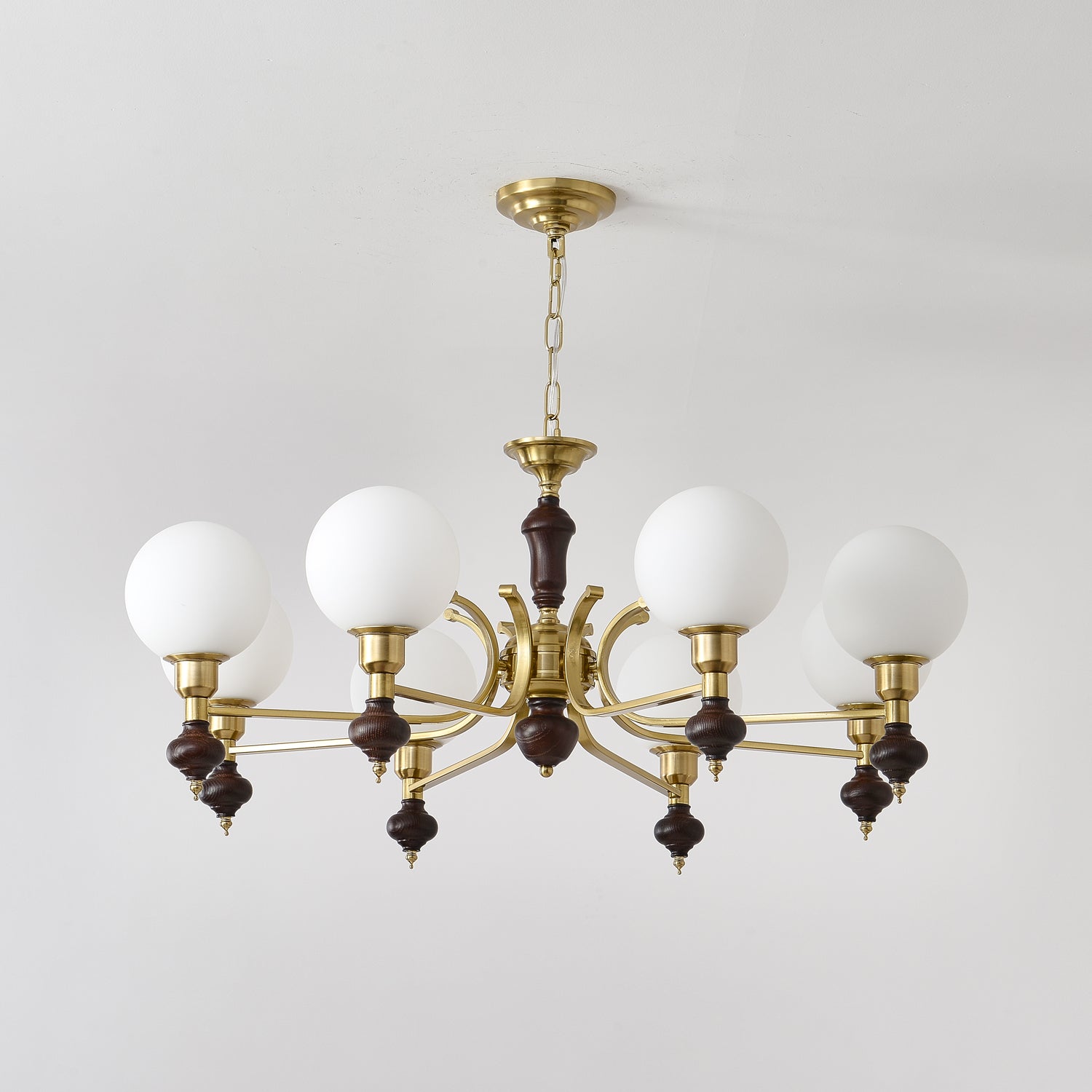 Lustra Chandelier Wood & Brass Globe Orb - Letslighting