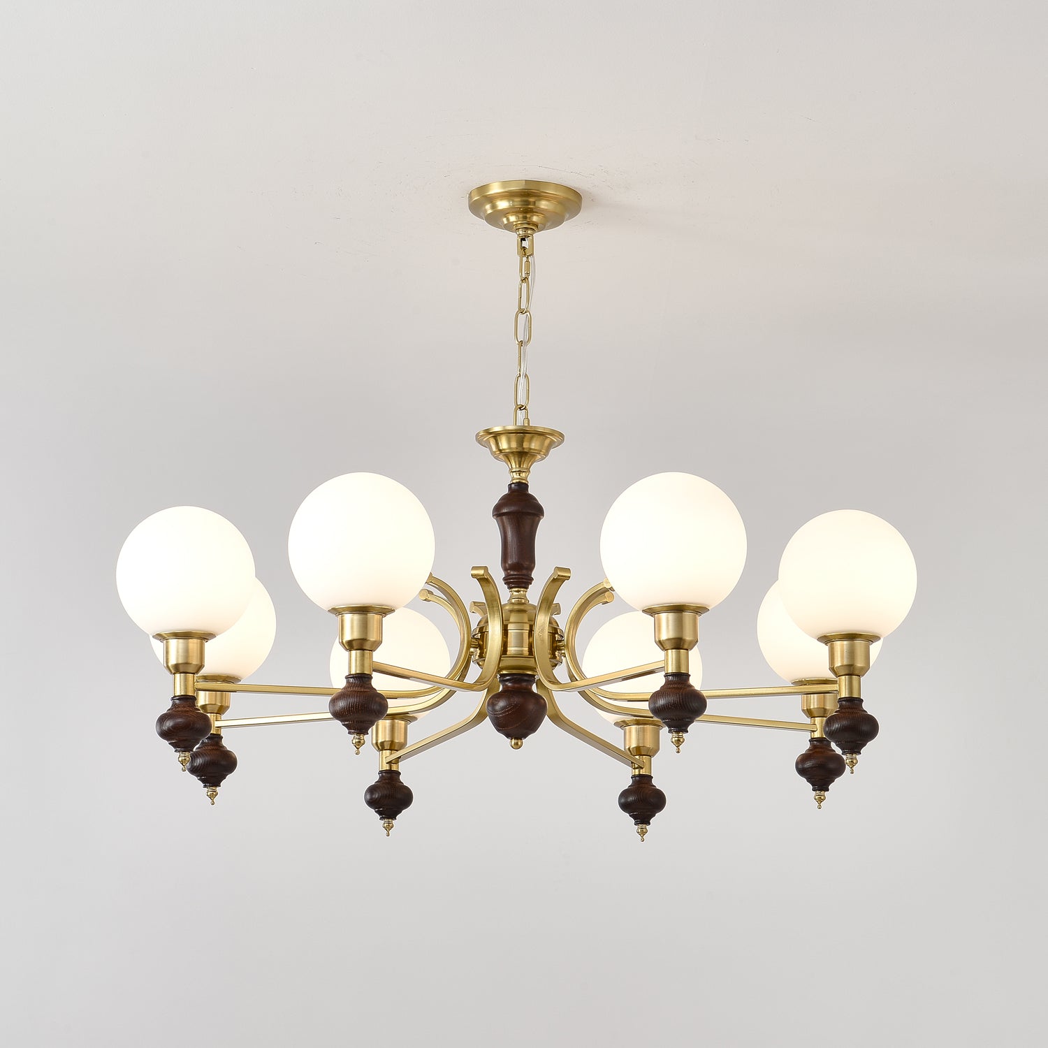 Lustra Chandelier Wood & Brass Globe Orb - Letslighting