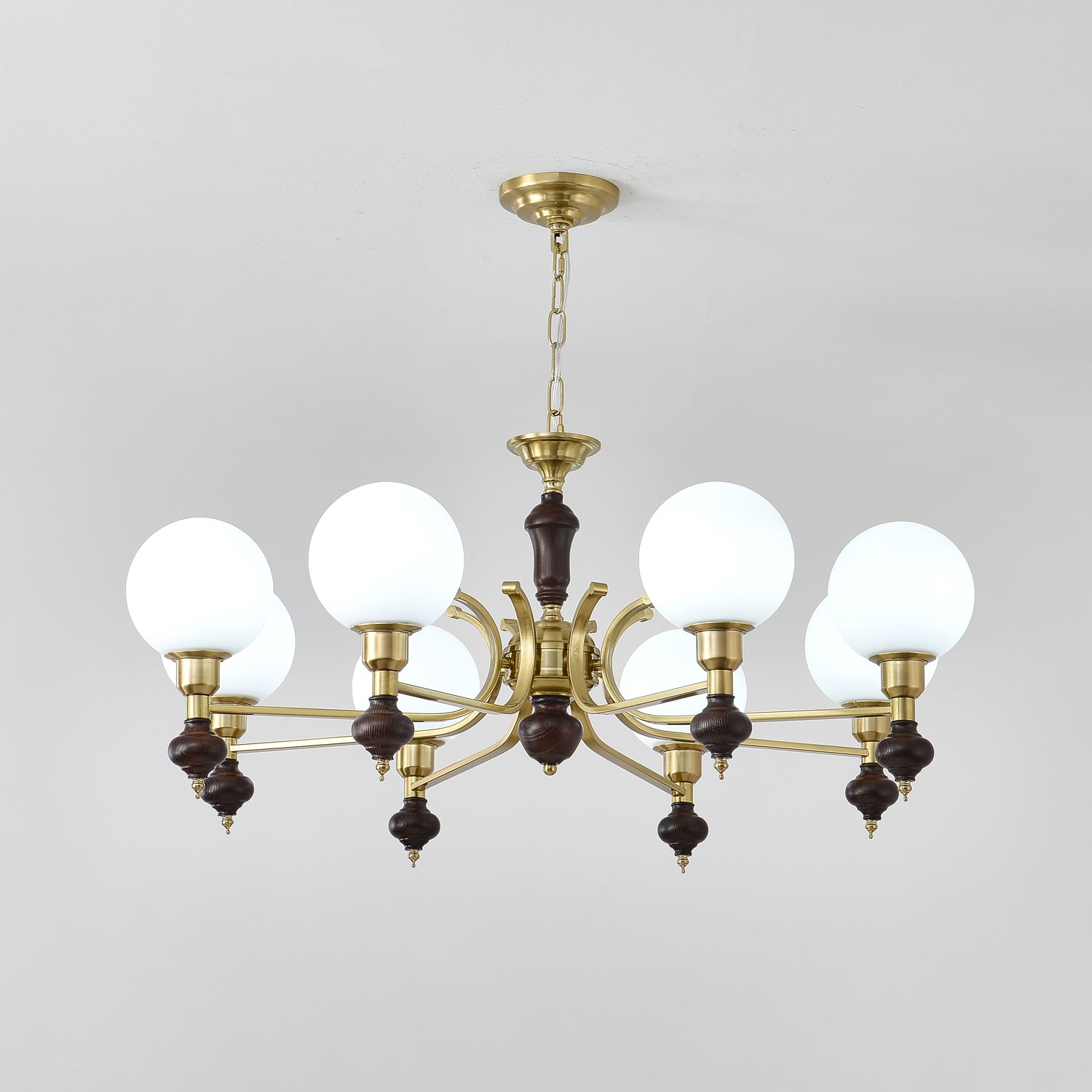 Lustra Chandelier Wood & Brass Globe Orb - Letslighting