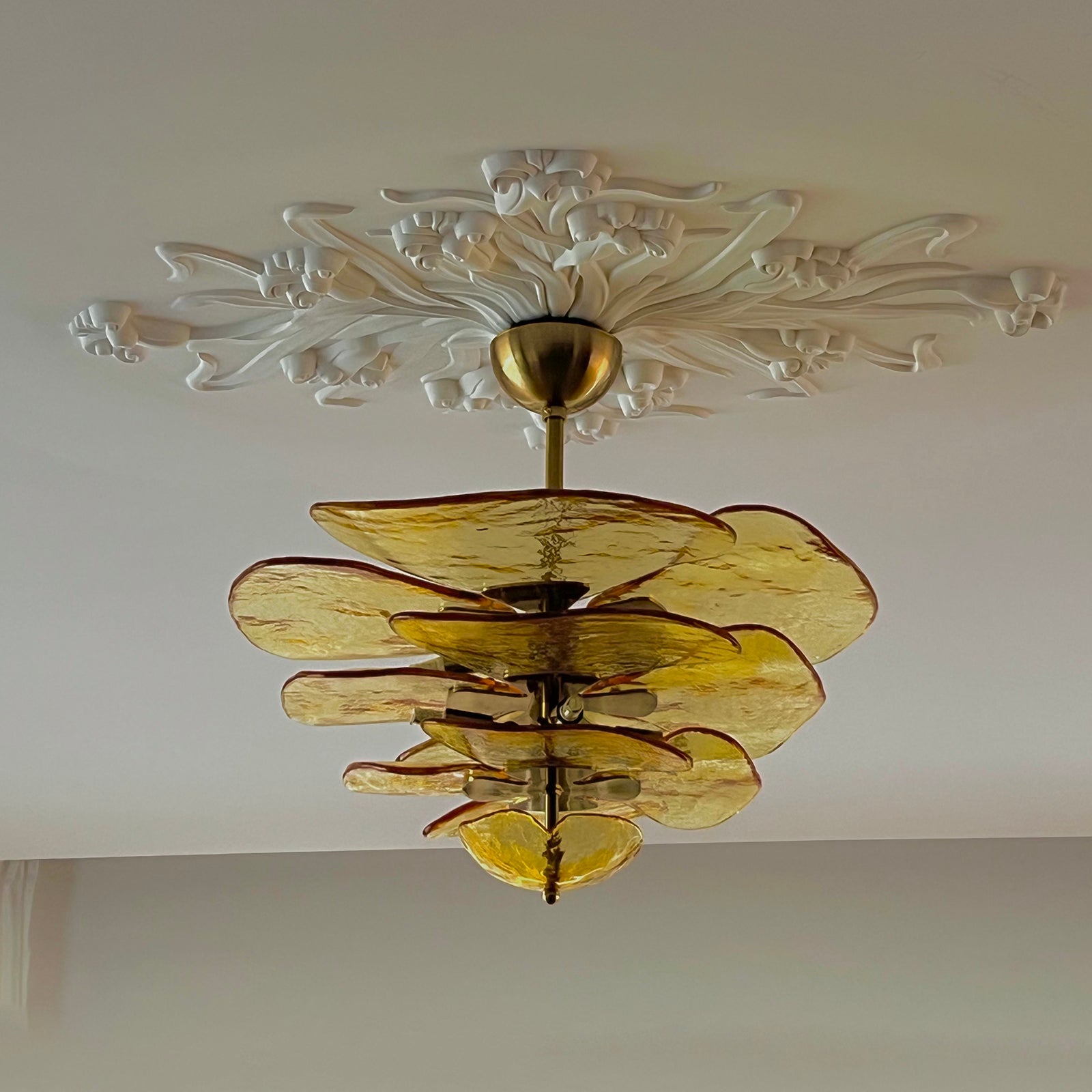 Aurora Chandelier Gold Murano Glass Petal Luxury - Letslighting