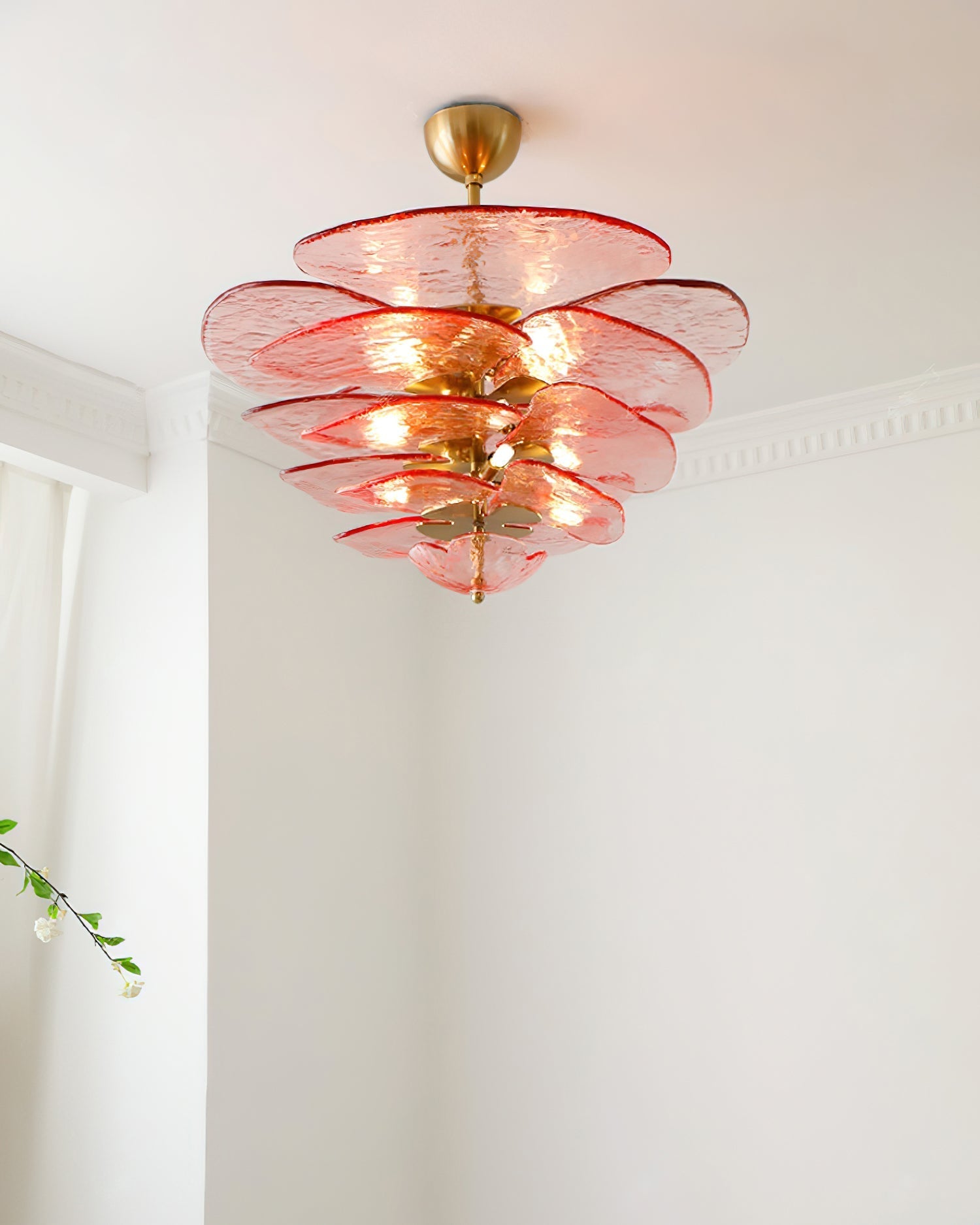 Aurora Chandelier Gold Murano Glass Petal Luxury - Letslighting