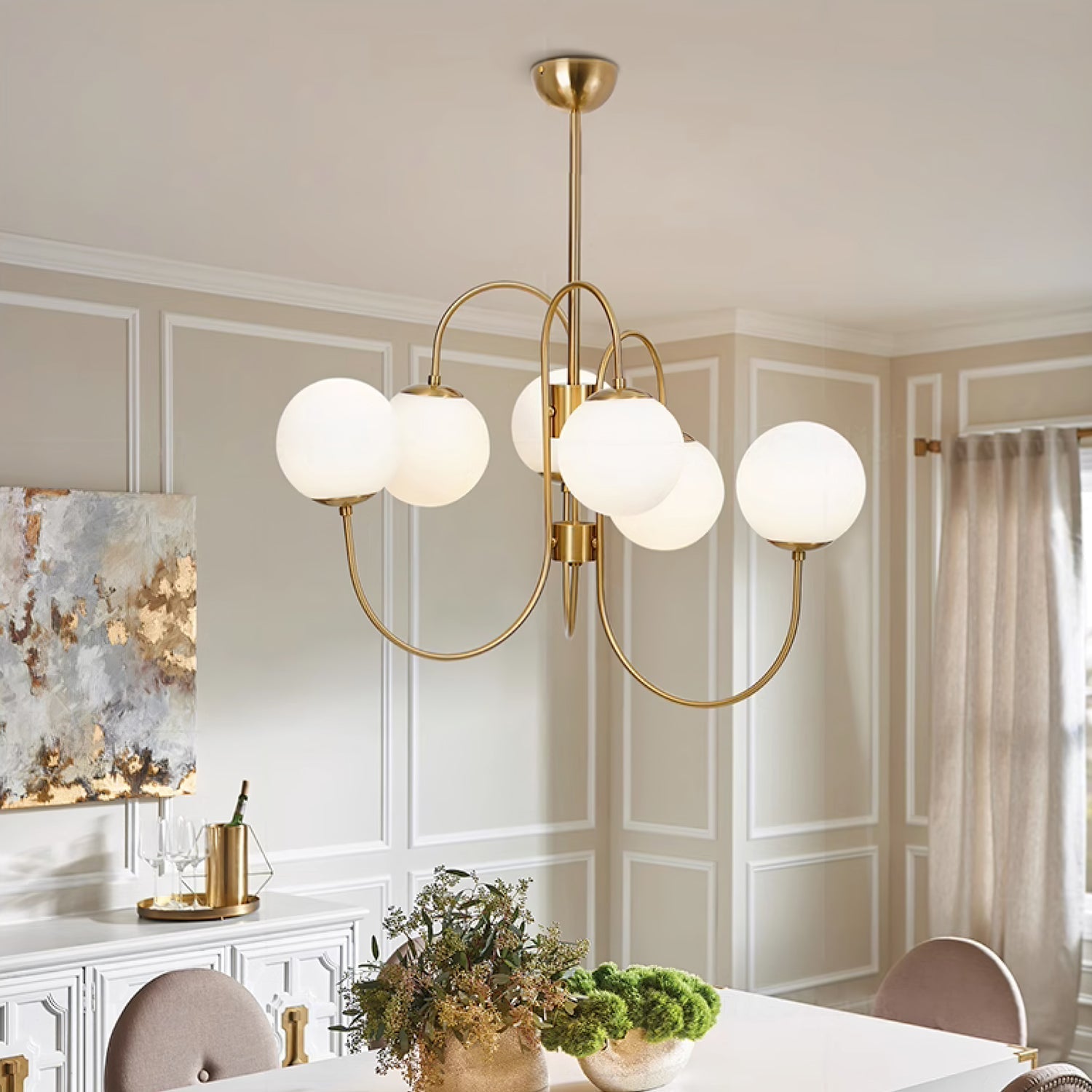 Lustra Chandelier Brass Globe Cluster Curved Arm - Letslighting