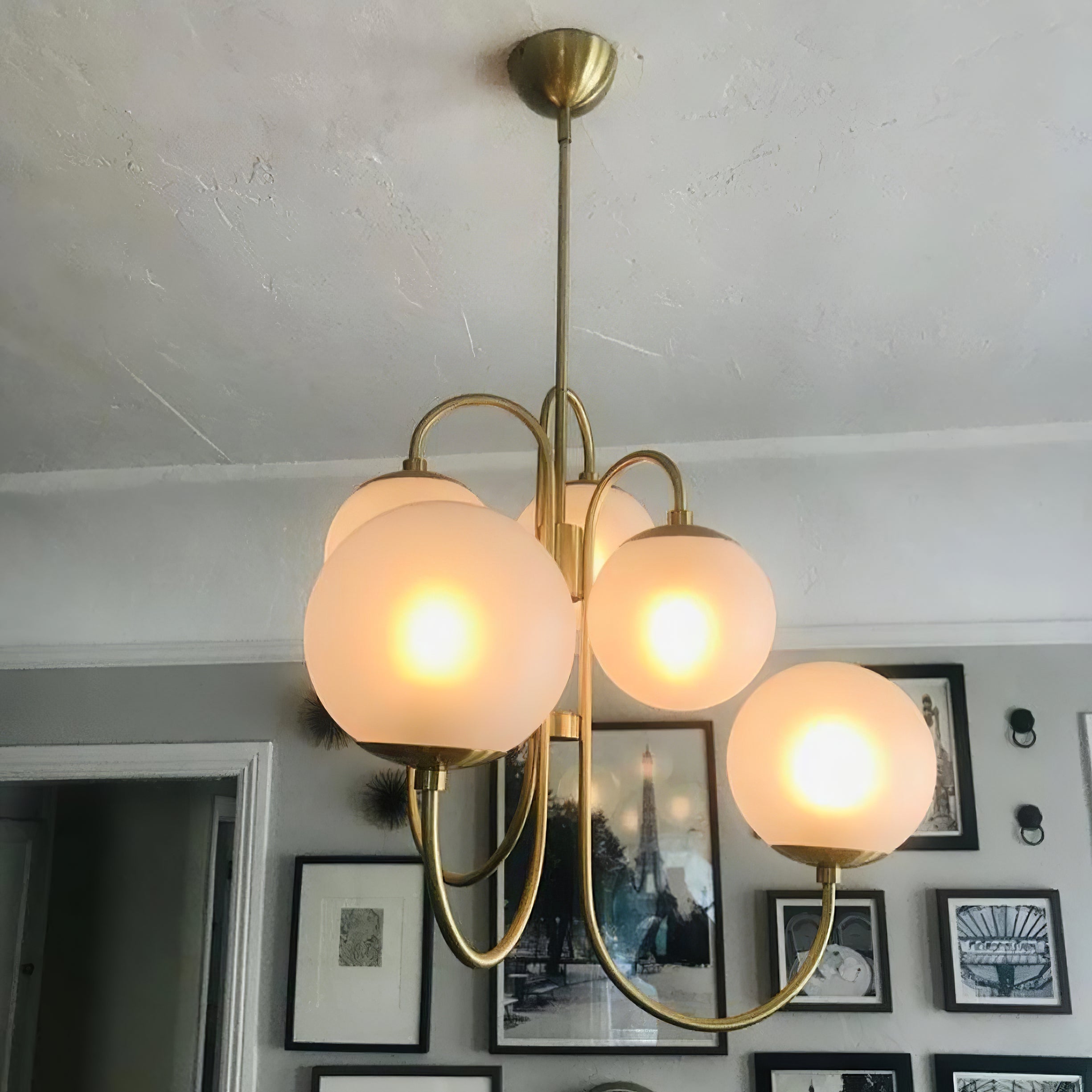 Lustra Chandelier Brass Globe Cluster Curved Arm - Letslighting