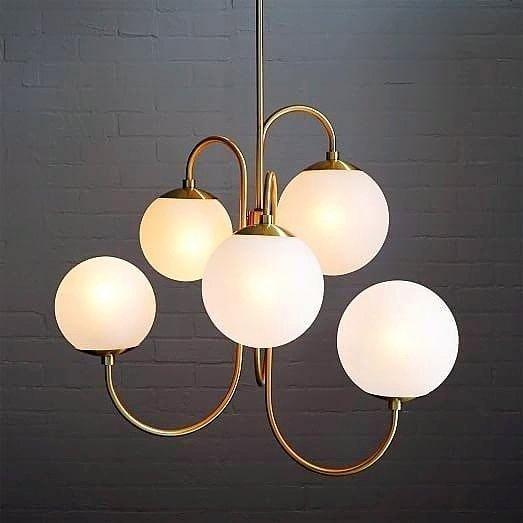Lustra Chandelier Brass Globe Cluster Curved Arm - Letslighting