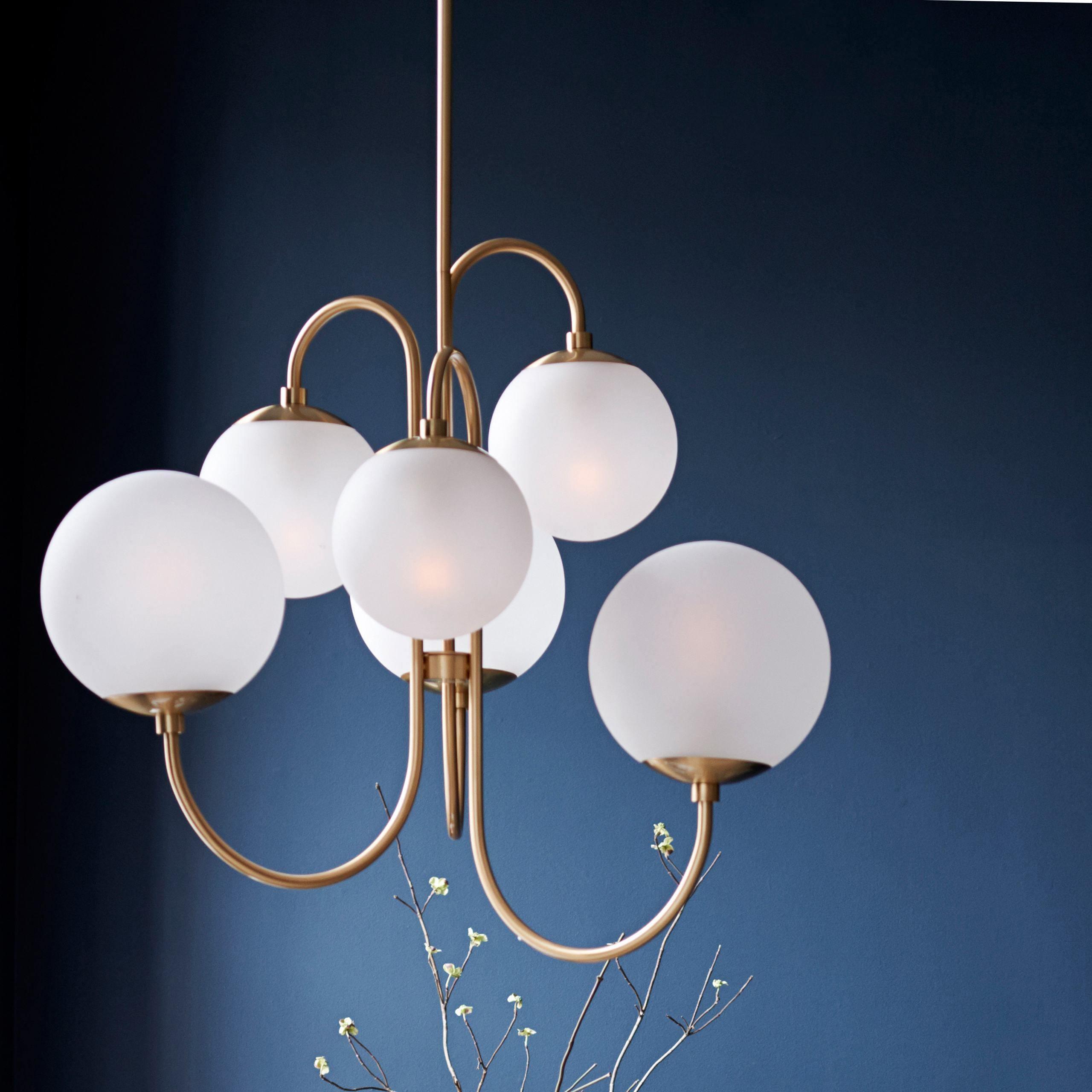 Lustra Chandelier Brass Globe Cluster Curved Arm - Letslighting
